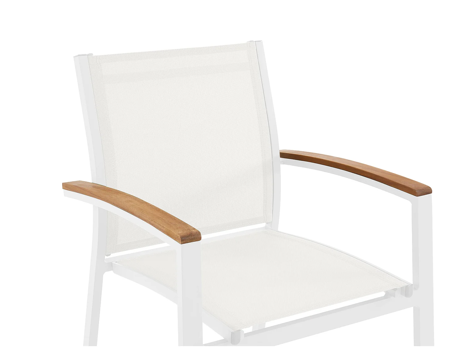 Conjunto de 2 sillones de jardín apilables de aluminio y textileno - Blanco y reposabrazos de acacia - TAIPIVAI de MYLIA