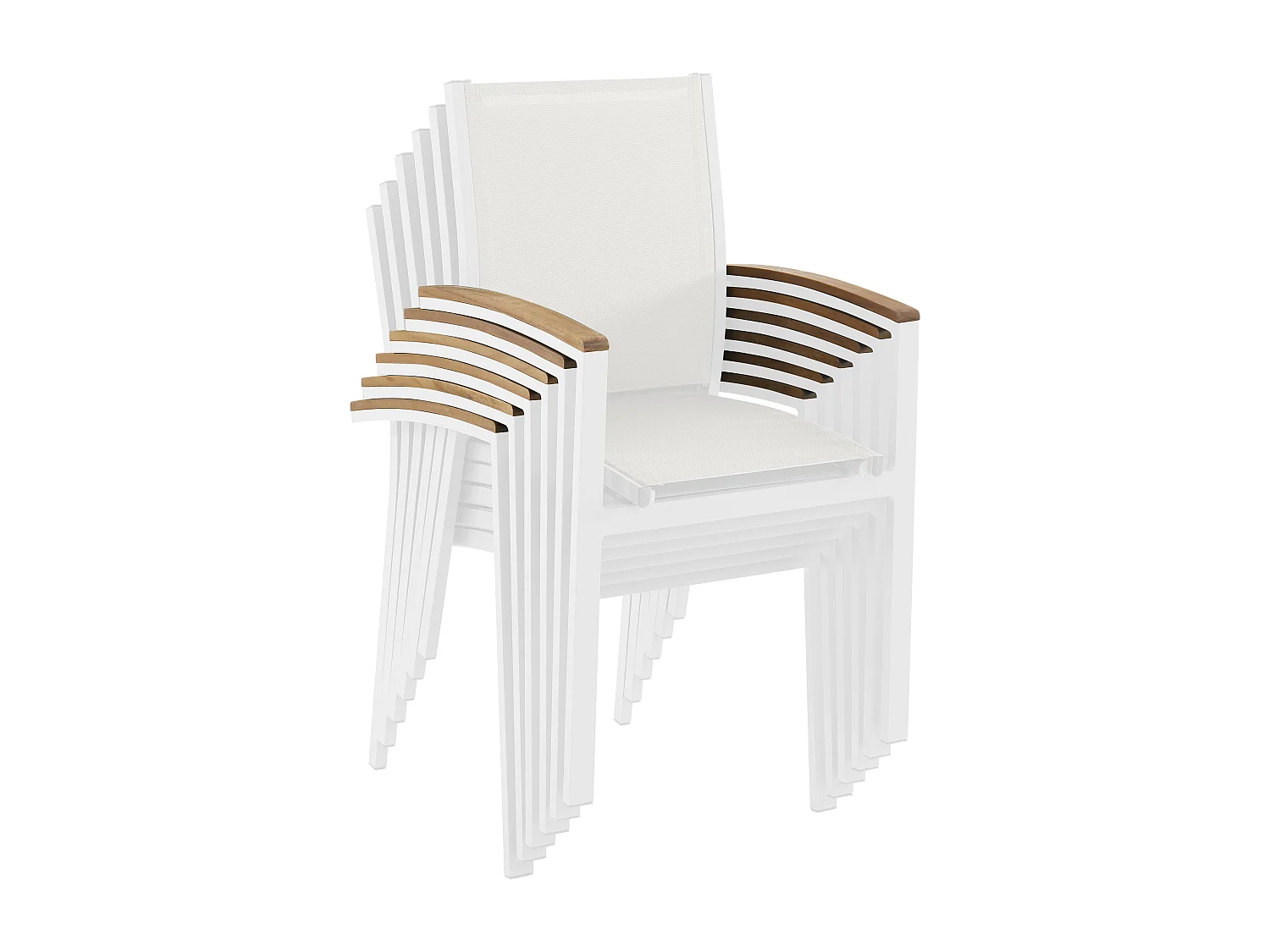 Conjunto de 2 sillones de jardín apilables de aluminio y textileno - Blanco y reposabrazos de acacia - TAIPIVAI de MYLIA