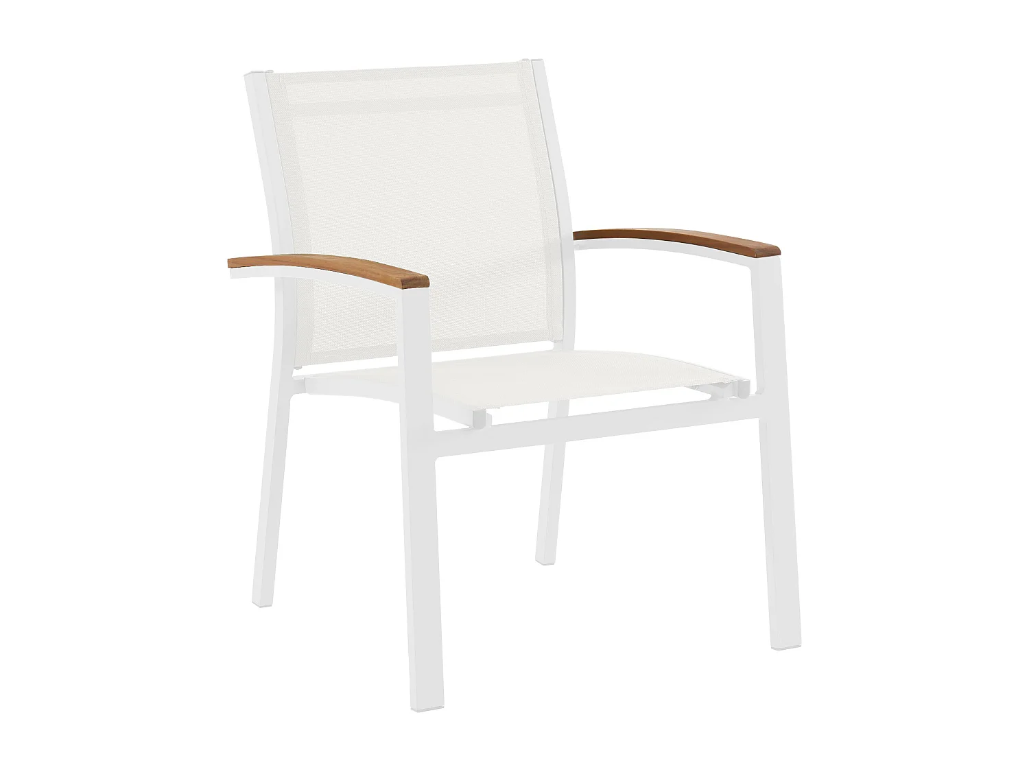 Conjunto de 2 sillones de jardín apilables de aluminio y textileno - Blanco y reposabrazos de acacia - TAIPIVAI de MYLIA