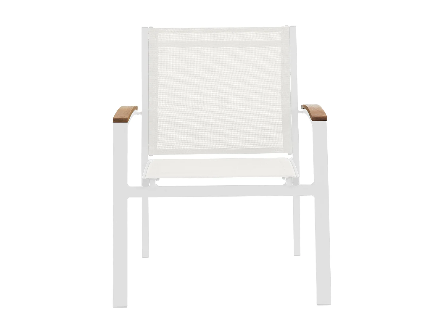 Conjunto de 2 sillones de jardín apilables de aluminio y textileno - Blanco y reposabrazos de acacia - TAIPIVAI de MYLIA