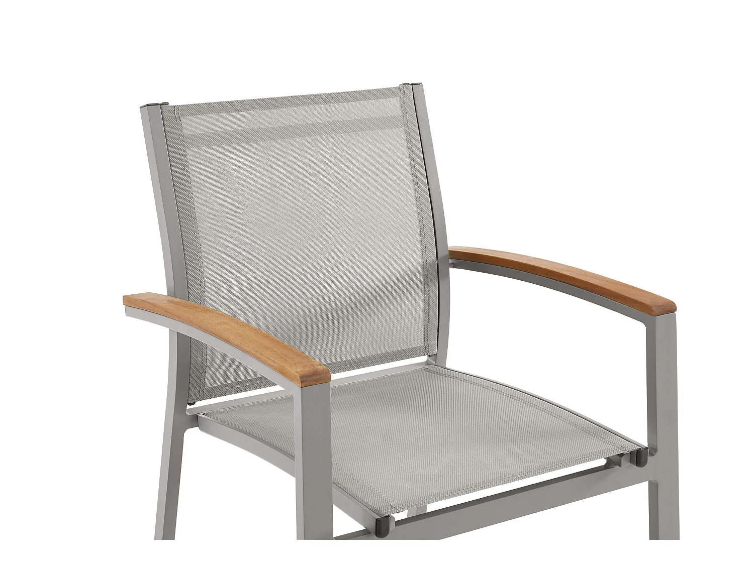 Conjunto de 2 sillones de jardín apilables de aluminio y textilene - Color taupe y reposabrazos de acacia - TAIPIVAI de MYLIA
