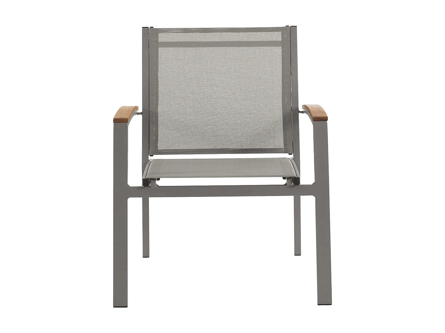 Lot de 2 fauteuils de jardin empilables en aluminium et textilène - Taupe et accoudoirs acacia - TAIPIVAI de MYLIA