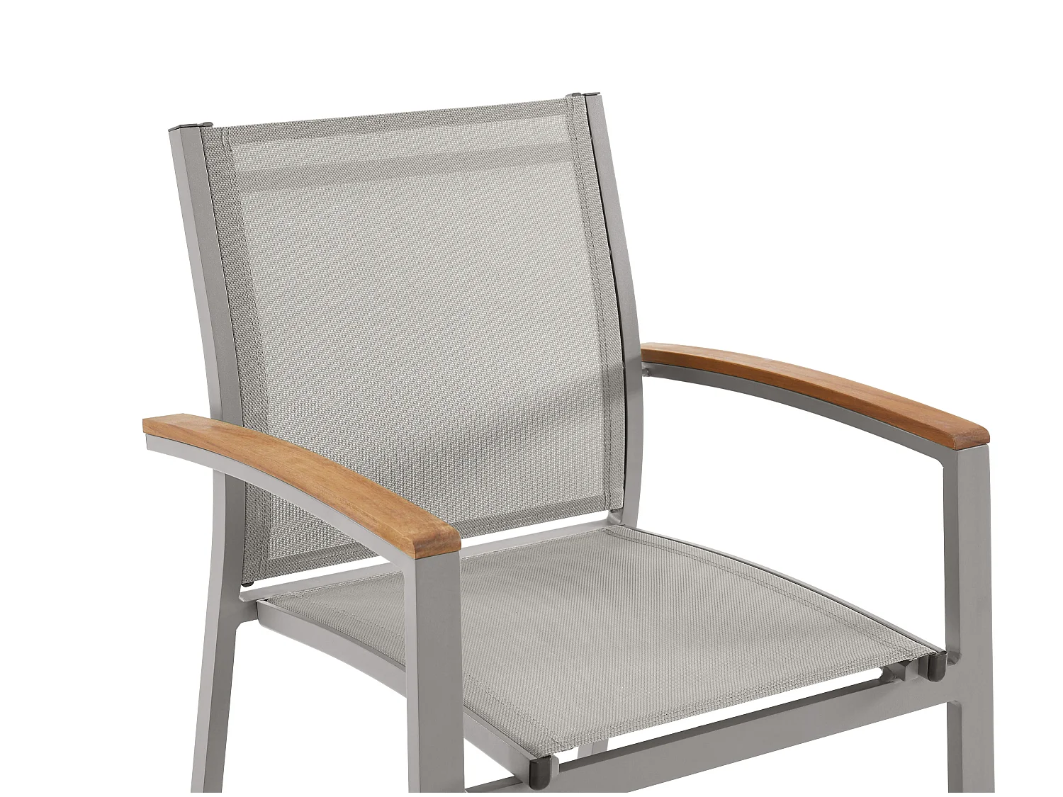 Lot de 2 fauteuils de jardin empilables en aluminium et textilène - Taupe et accoudoirs acacia - TAIPIVAI de MYLIA