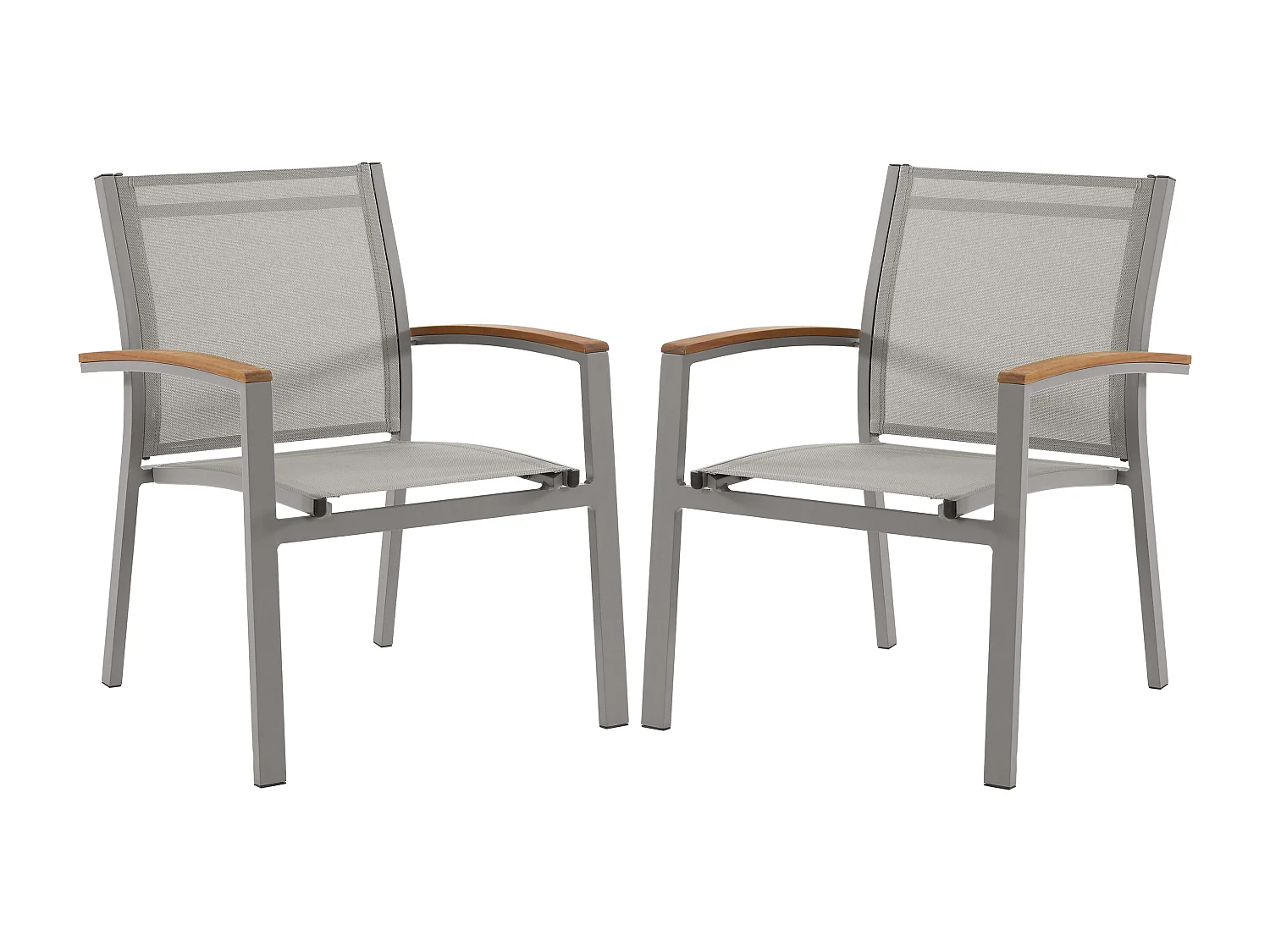 Lot de 2 fauteuils de jardin empilables en aluminium et textilène - Taupe et accoudoirs acacia - TAIPIVAI de MYLIA