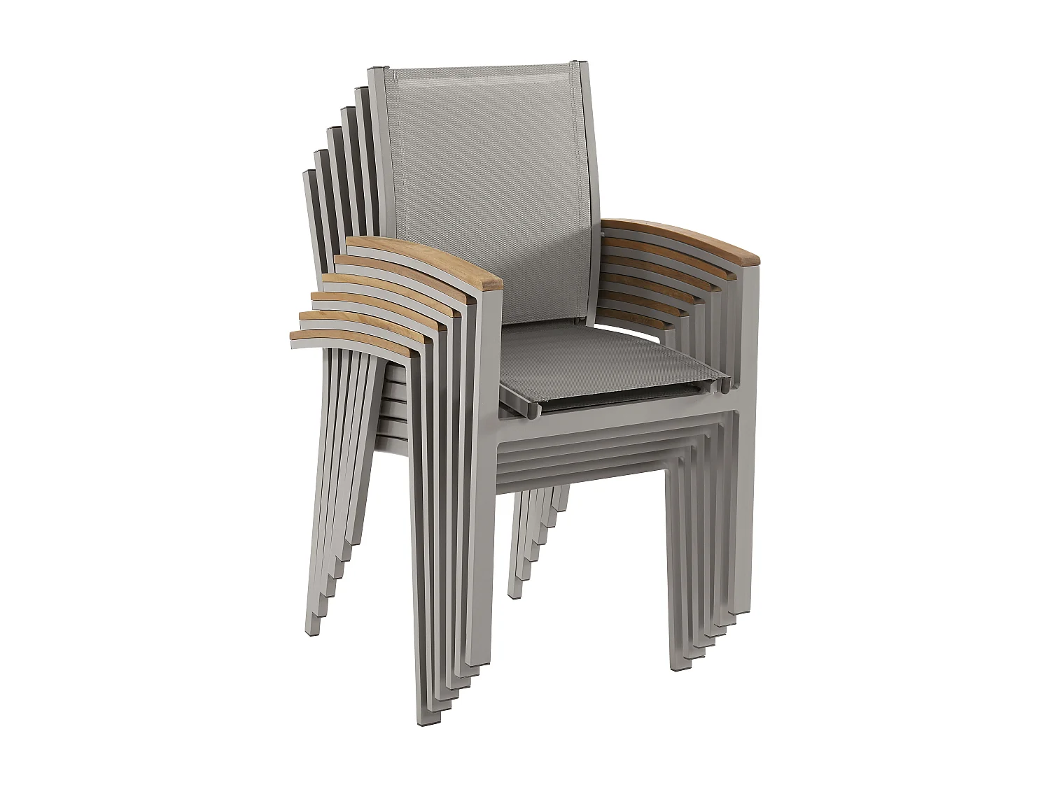 Lot de 2 fauteuils de jardin empilables en aluminium et textilène - Taupe et accoudoirs acacia - TAIPIVAI de MYLIA