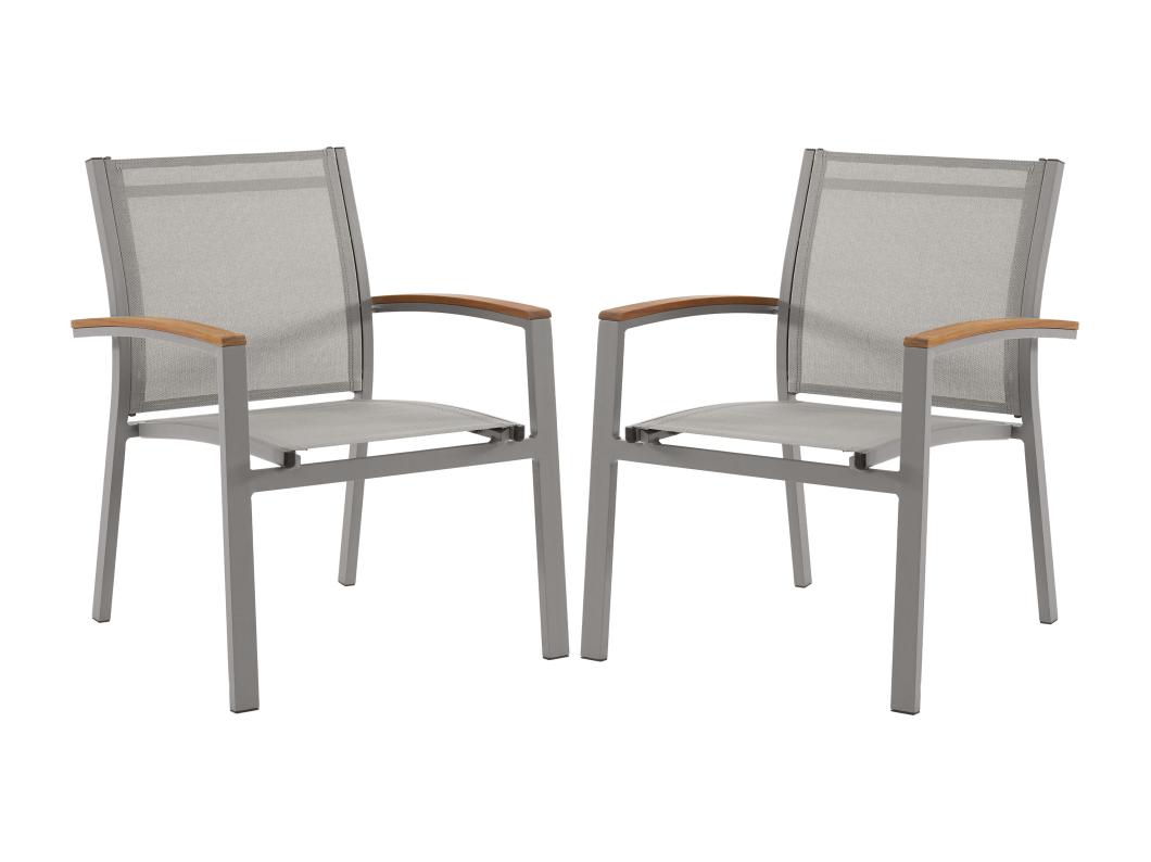 Gartensessel 2er Set - stapelbar - Aluminium & Textilene - Taupe & Armlehnen Akazie - TAIPIVAI von MYLIA