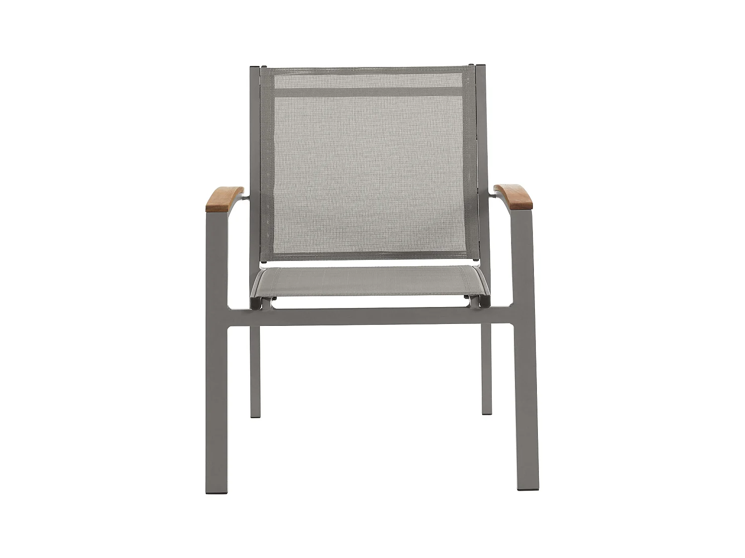 Tuineetset van aluminium: een uitschuifbare tafel L180/240 cm en 6 opstapelbare fauteuils met armleuningen van acaciahout - Taupegrijs - NAURU van MYLIA