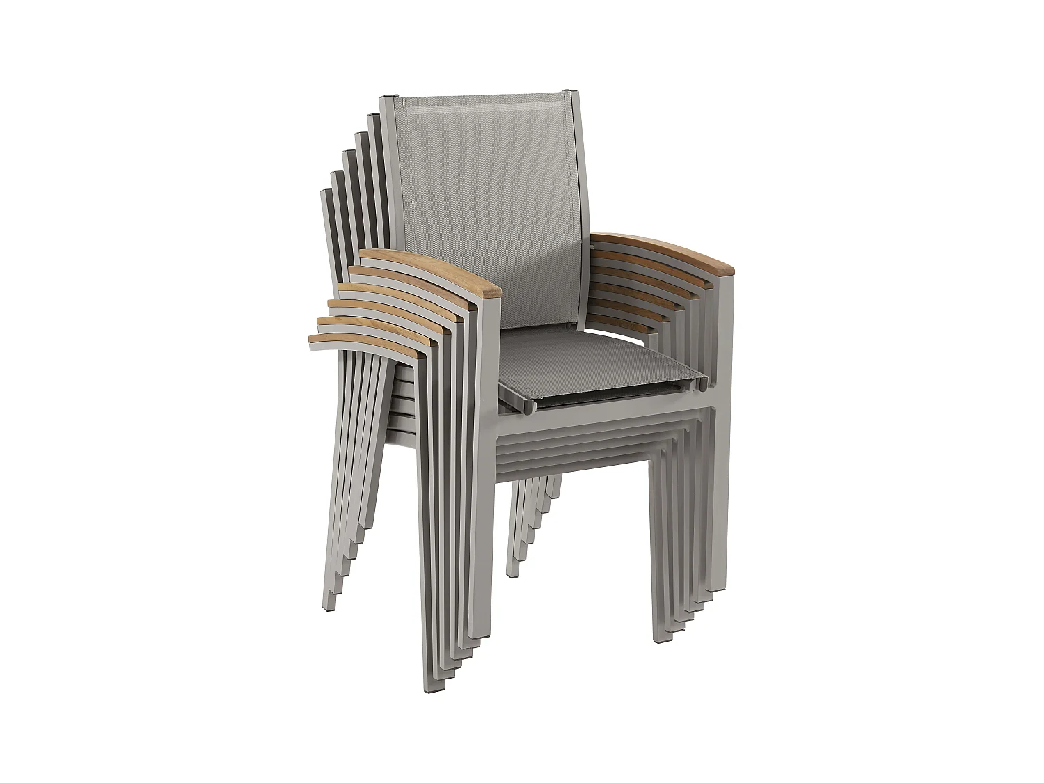 Tuineetset van aluminium: een uitschuifbare tafel L180/240 cm en 6 opstapelbare fauteuils met armleuningen van acaciahout - Taupegrijs - NAURU van MYLIA
