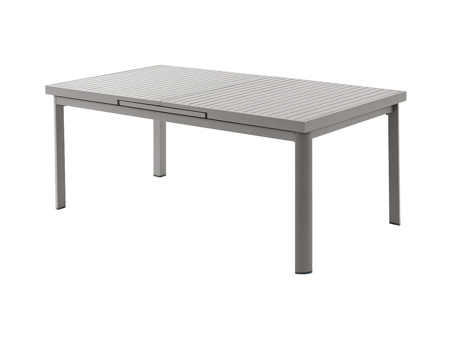 Tuineetset van aluminium: een uitschuifbare tafel L180/240 cm en 6 opstapelbare fauteuils met armleuningen van acaciahout - Taupegrijs - NAURU van MYLIA