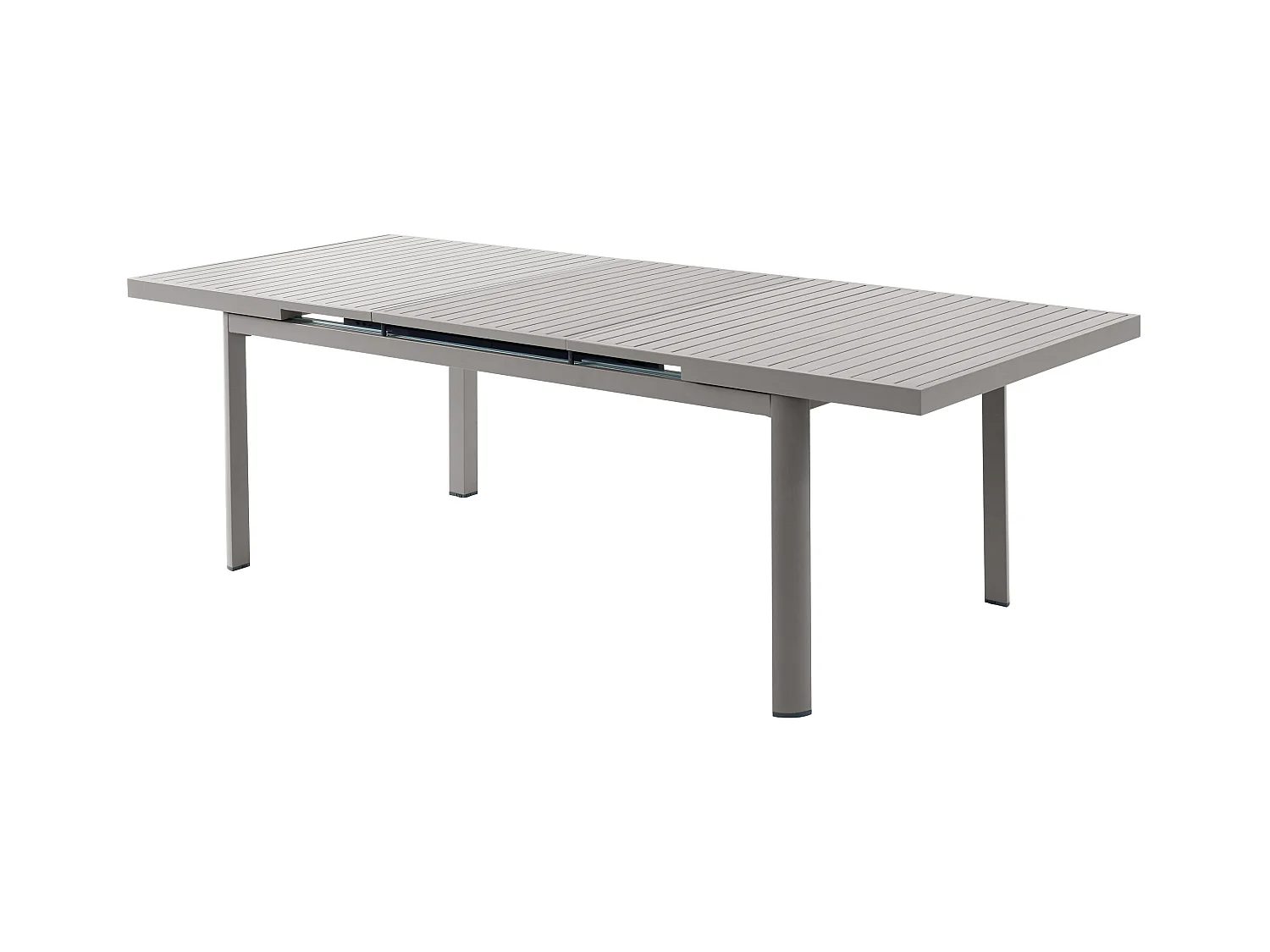 Tuineetset van aluminium: een uitschuifbare tafel L180/240 cm en 6 opstapelbare fauteuils met armleuningen van acaciahout - Taupegrijs - NAURU van MYLIA