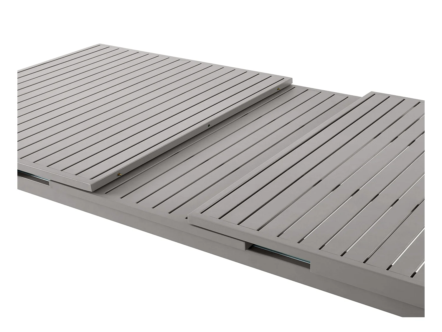 Tuineetset van aluminium: een uitschuifbare tafel L180/240 cm en 6 opstapelbare fauteuils met armleuningen van acaciahout - Taupegrijs - NAURU van MYLIA