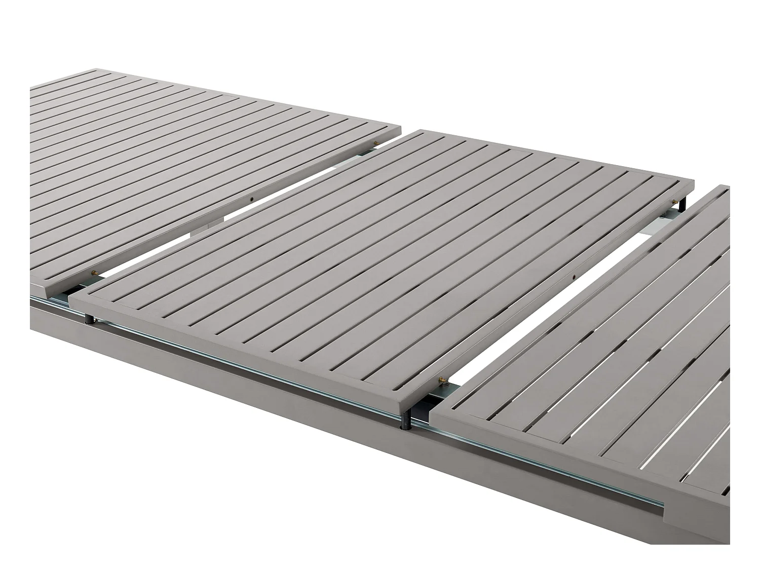 Tuineetset van aluminium: een uitschuifbare tafel L180/240 cm en 6 opstapelbare fauteuils met armleuningen van acaciahout - Taupegrijs - NAURU van MYLIA
