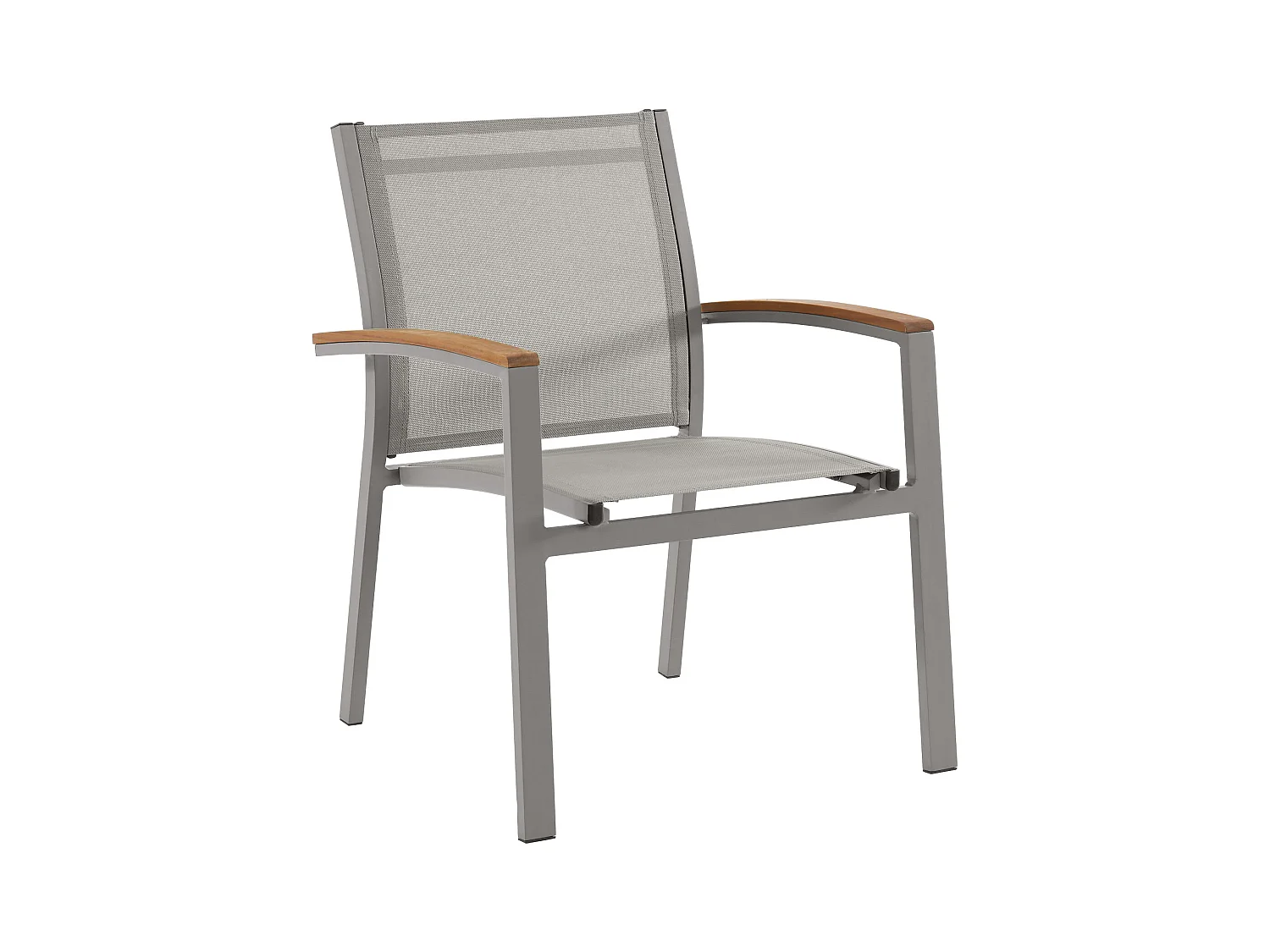 Tuineetset van aluminium: een uitschuifbare tafel L180/240 cm en 6 opstapelbare fauteuils met armleuningen van acaciahout - Taupegrijs - NAURU van MYLIA