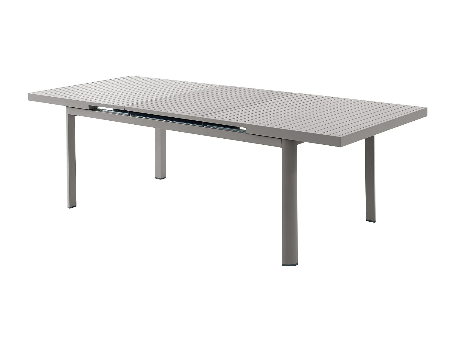 Salle à manger de jardin en aluminium : une table extensible L.180/240cm et 8 fauteuils empilables avec accoudoirs acacia - Taupe - NAURU de MYLIA