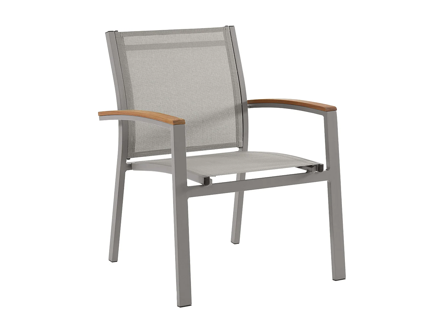 Salle à manger de jardin en aluminium : une table extensible L.180/240cm et 8 fauteuils empilables avec accoudoirs acacia - Taupe - NAURU de MYLIA