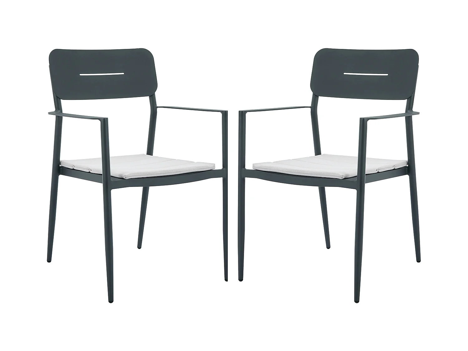 Lot de 2 fauteuils de jardin empilables en aluminium avec coussin blanc - Anthracite - LOTTYS de MYLIA