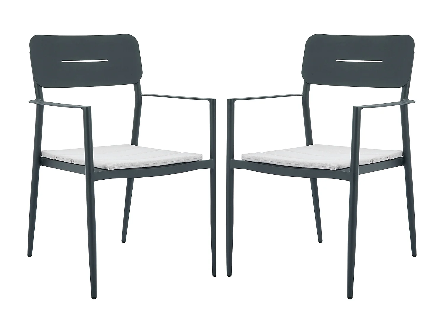 Lot de 2 fauteuils de jardin empilables en aluminium avec coussin blanc - Anthracite - LOTTYS de MYLIA