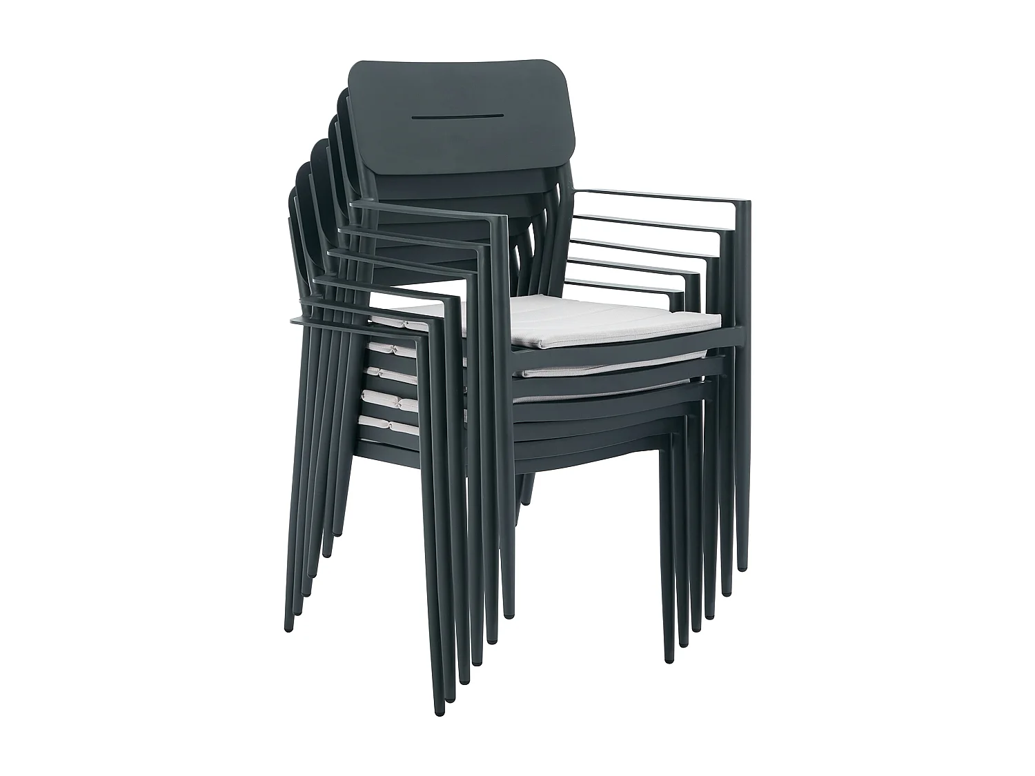 Lot de 2 fauteuils de jardin empilables en aluminium avec coussin blanc - Anthracite - LOTTYS de MYLIA