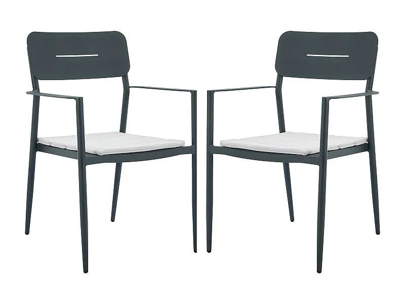 Lot de 2 fauteuils de jardin empilables en aluminium avec coussin blanc - Anthracite - LOTTYS de MYLIA