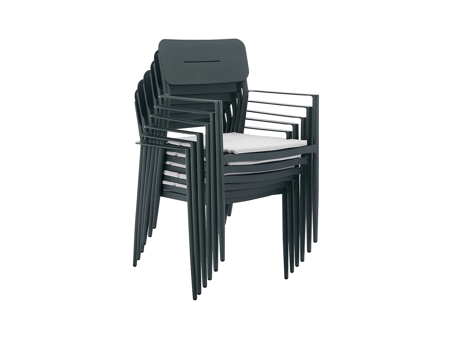 Salle à manger de jardin en aluminium : table extensible L.170/220 cm et 6 fauteuils empilables - Anthracite - LOTTYS de MYLIA