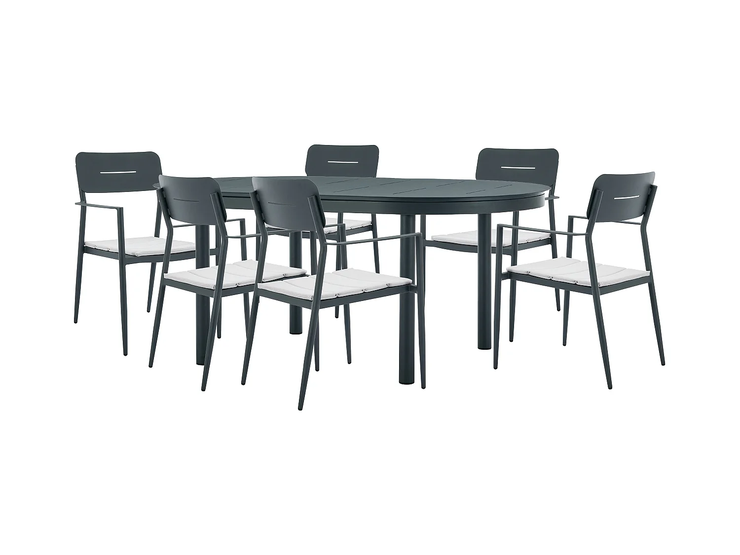 Salle à manger de jardin en aluminium : table extensible L.170/220 cm et 6 fauteuils empilables - Anthracite - LOTTYS de MYLIA