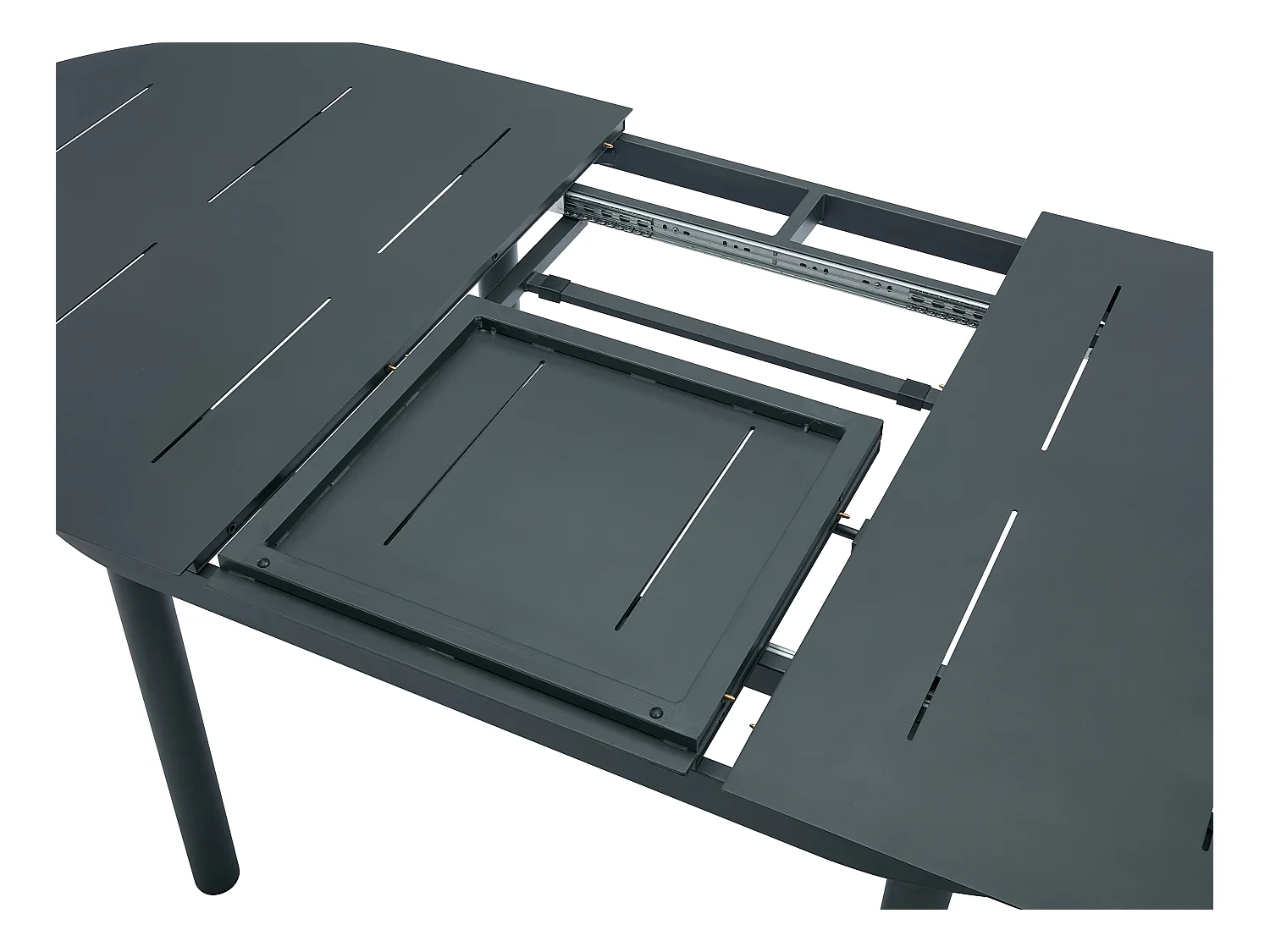 Salle à manger de jardin en aluminium : table extensible L.170/220 cm et 6 fauteuils empilables - Anthracite - LOTTYS de MYLIA