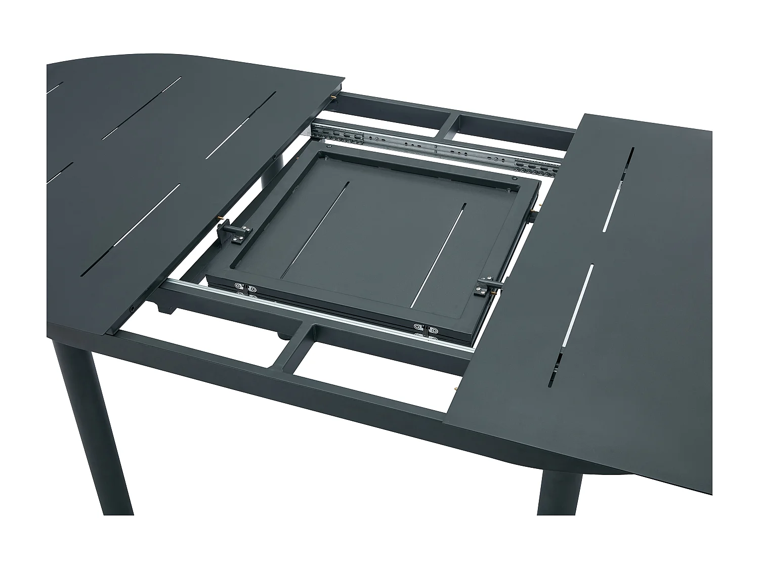 Salle à manger de jardin en aluminium : table extensible L.170/220 cm et 6 fauteuils empilables - Anthracite - LOTTYS de MYLIA