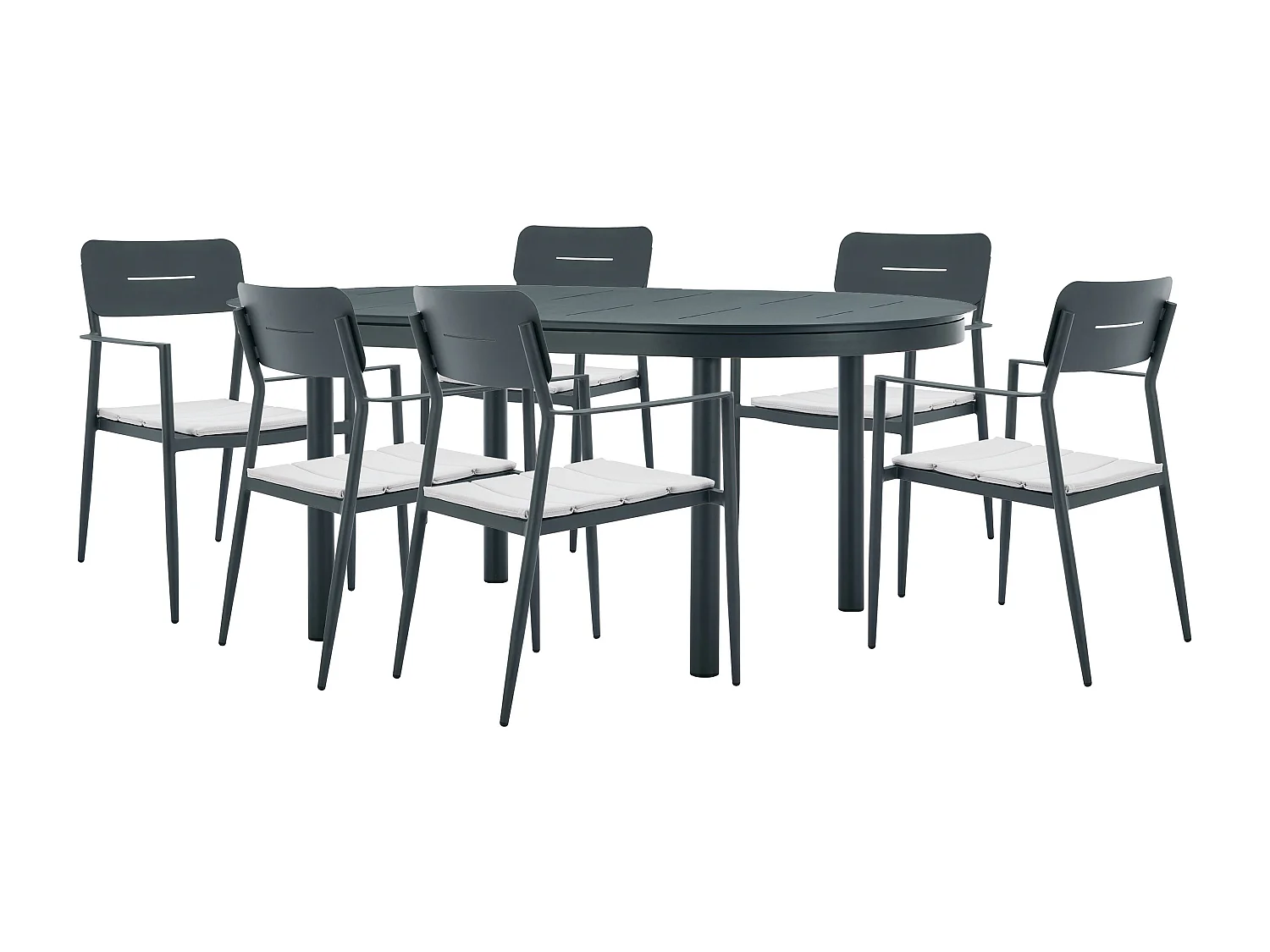 Salle à manger de jardin en aluminium : table extensible L.170/220 cm et 6 fauteuils empilables - Anthracite - LOTTYS de MYLIA