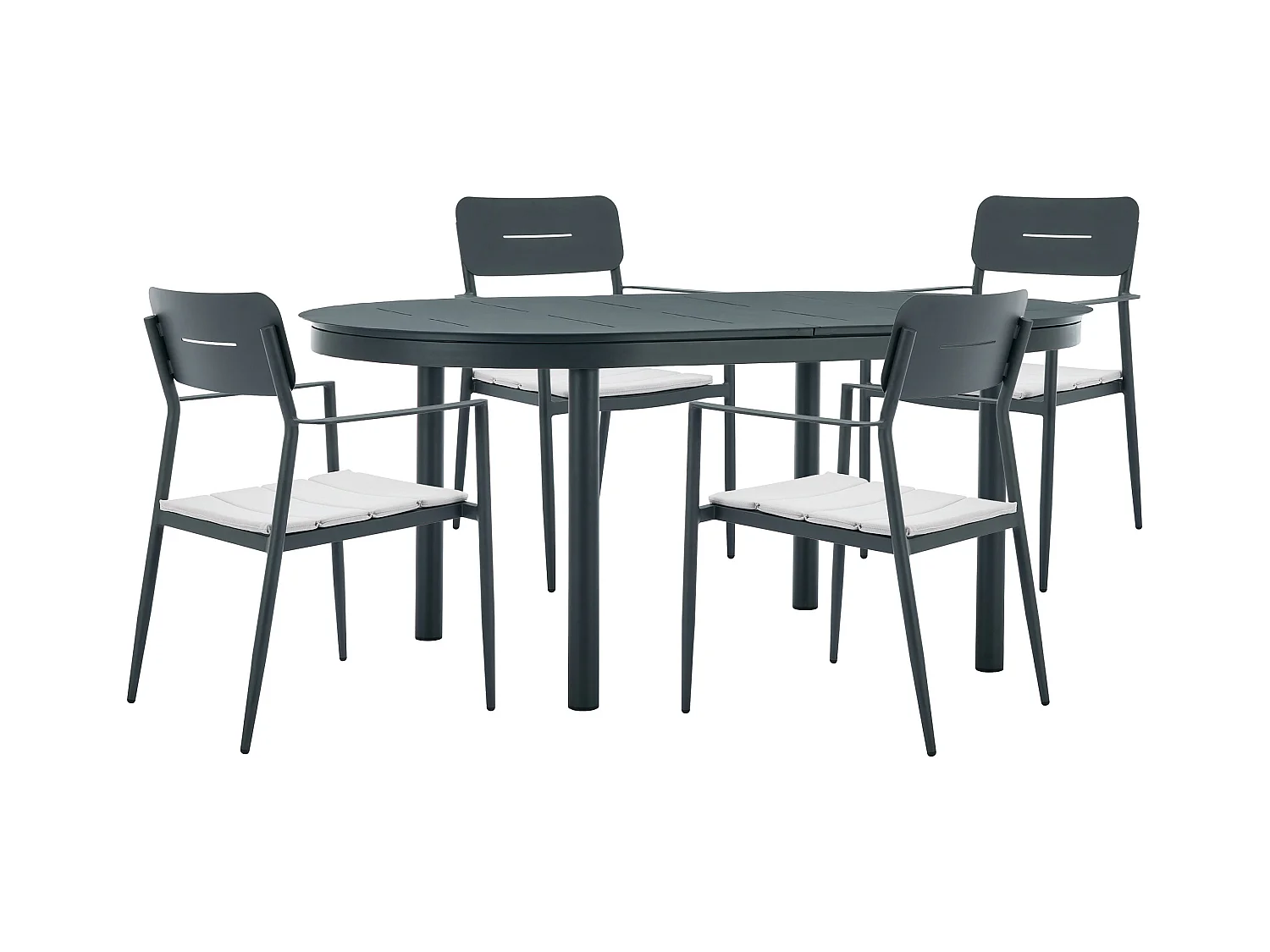 Mesa de comedor de jardín de aluminio: mesa extensible L.170/240 cm y 4 sillas apilables - Antracita - LOTTYS de MYLIA