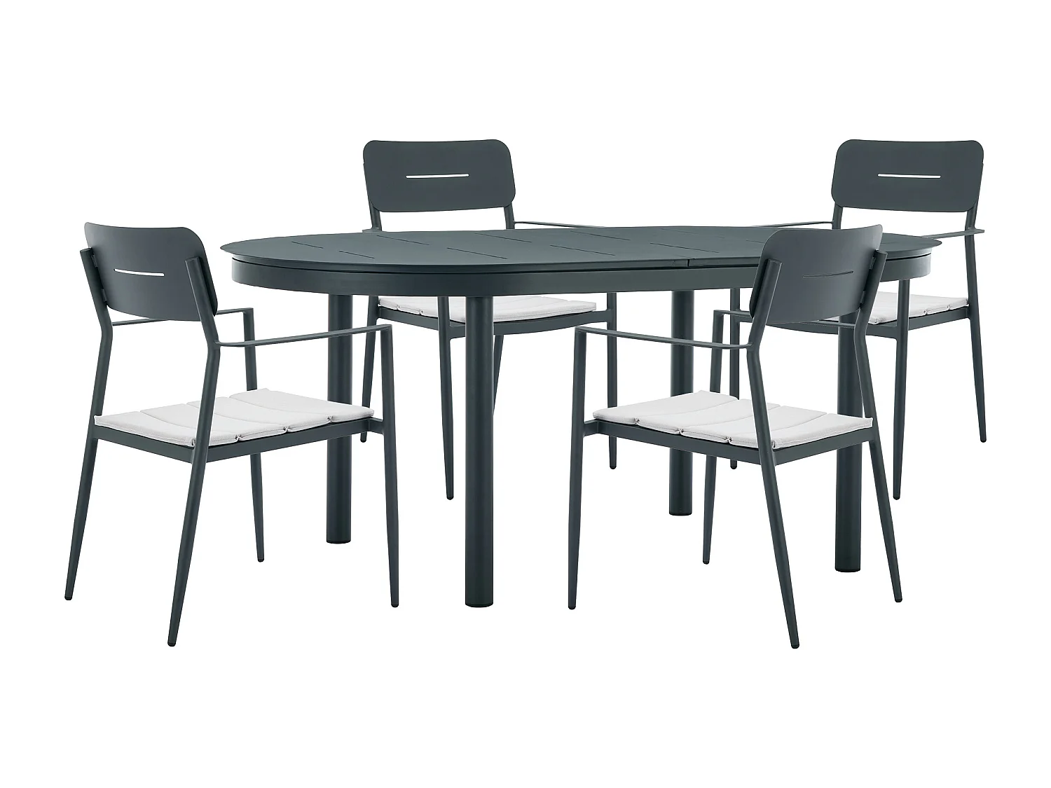 Tuineetset van aluminium: een verlengbare tafel L170/240 cm en 4 opstapelbare fauteuils - Antraciet - LOTTYS van MYLIA