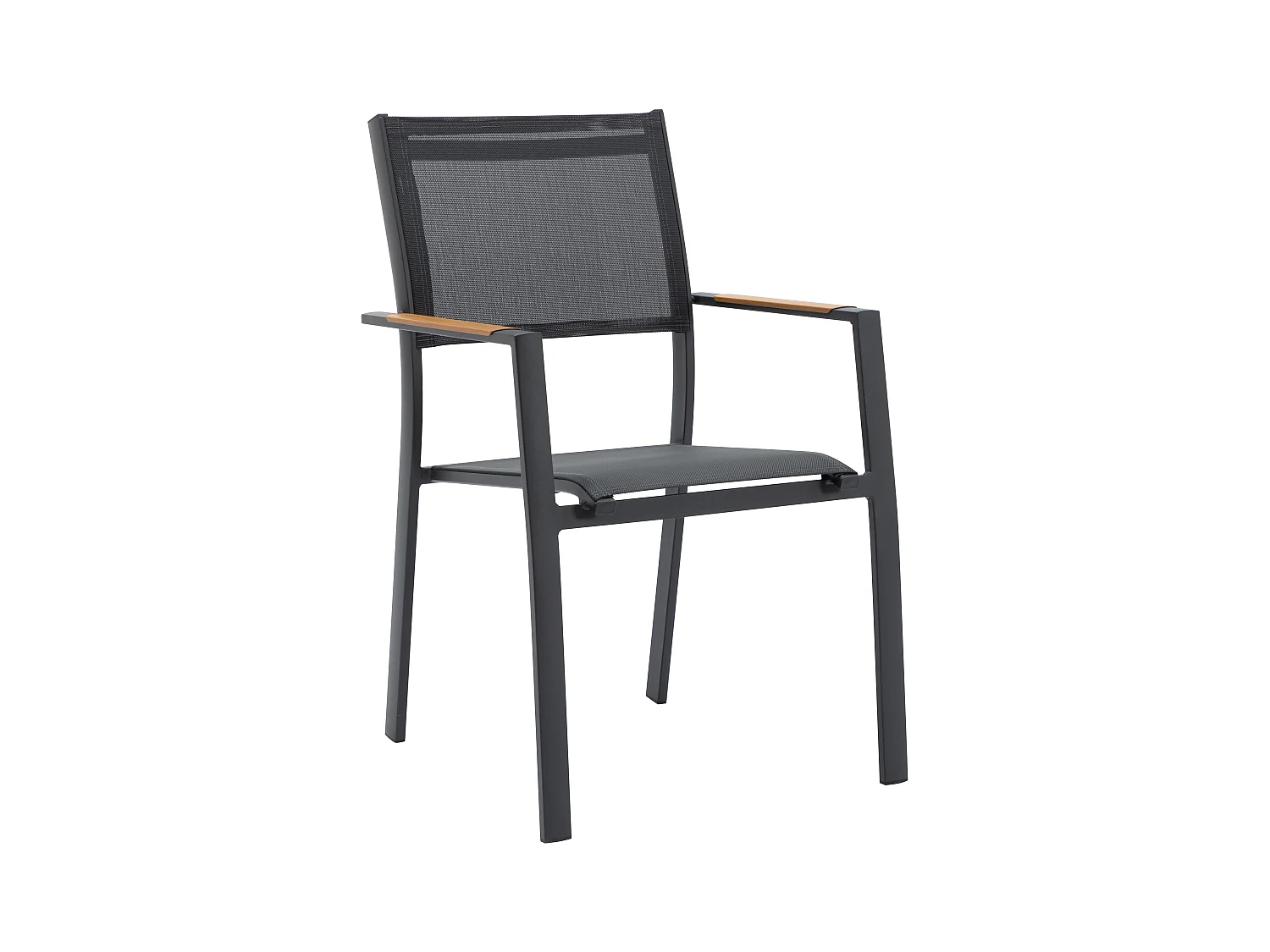 Garten-Essgruppe: Tisch ausziehbar 170/230 cm + 6 stapelbare Sessel - Aluminium & Polywood - Holzfarben hell & Anthrazit - MACILA von MYLIA