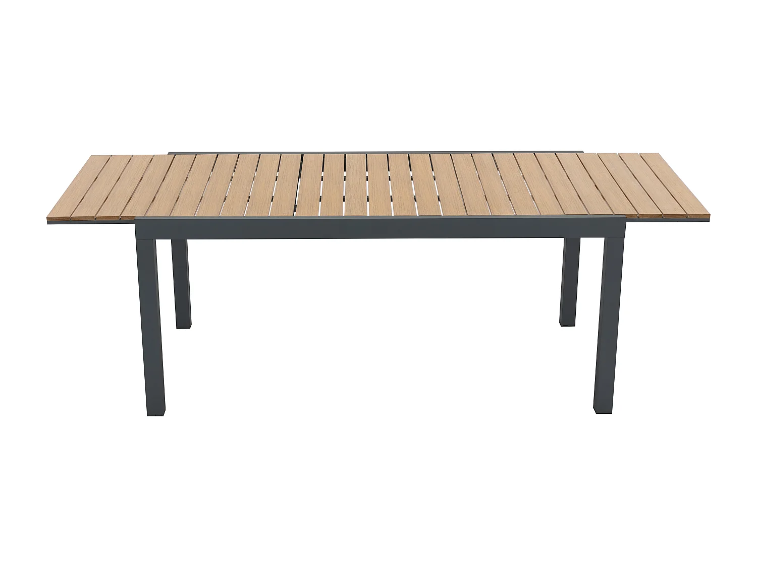 Tuineetset van aluminium en polywood: een verlengbare tafel L170/230 cm en 8 opstapelbare fauteuils - Licht naturel en antraciet - MACILA van MYLIA