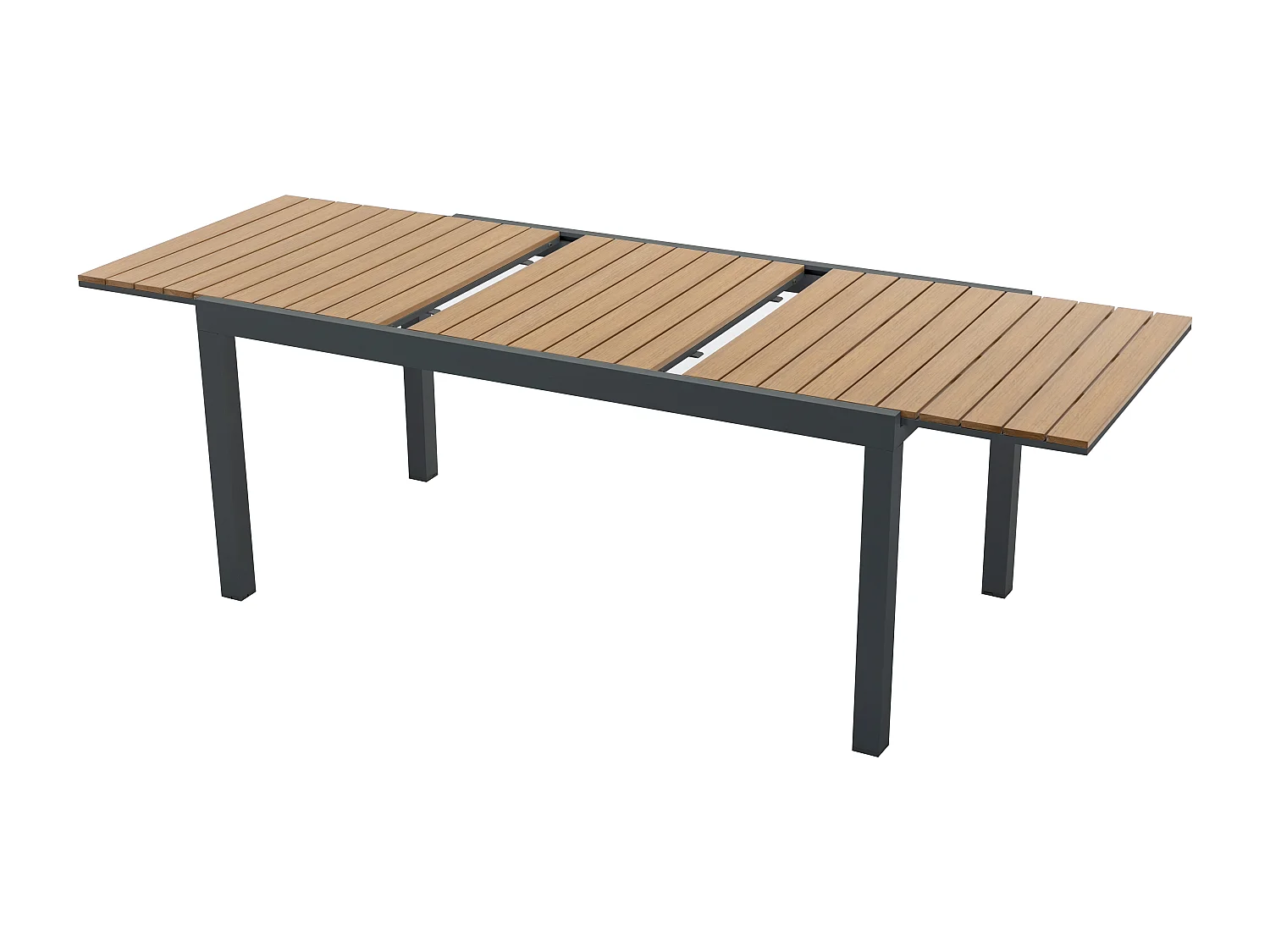 Tuineetset van aluminium en polywood: een verlengbare tafel L170/230 cm en 8 opstapelbare fauteuils - Licht naturel en antraciet - MACILA van MYLIA