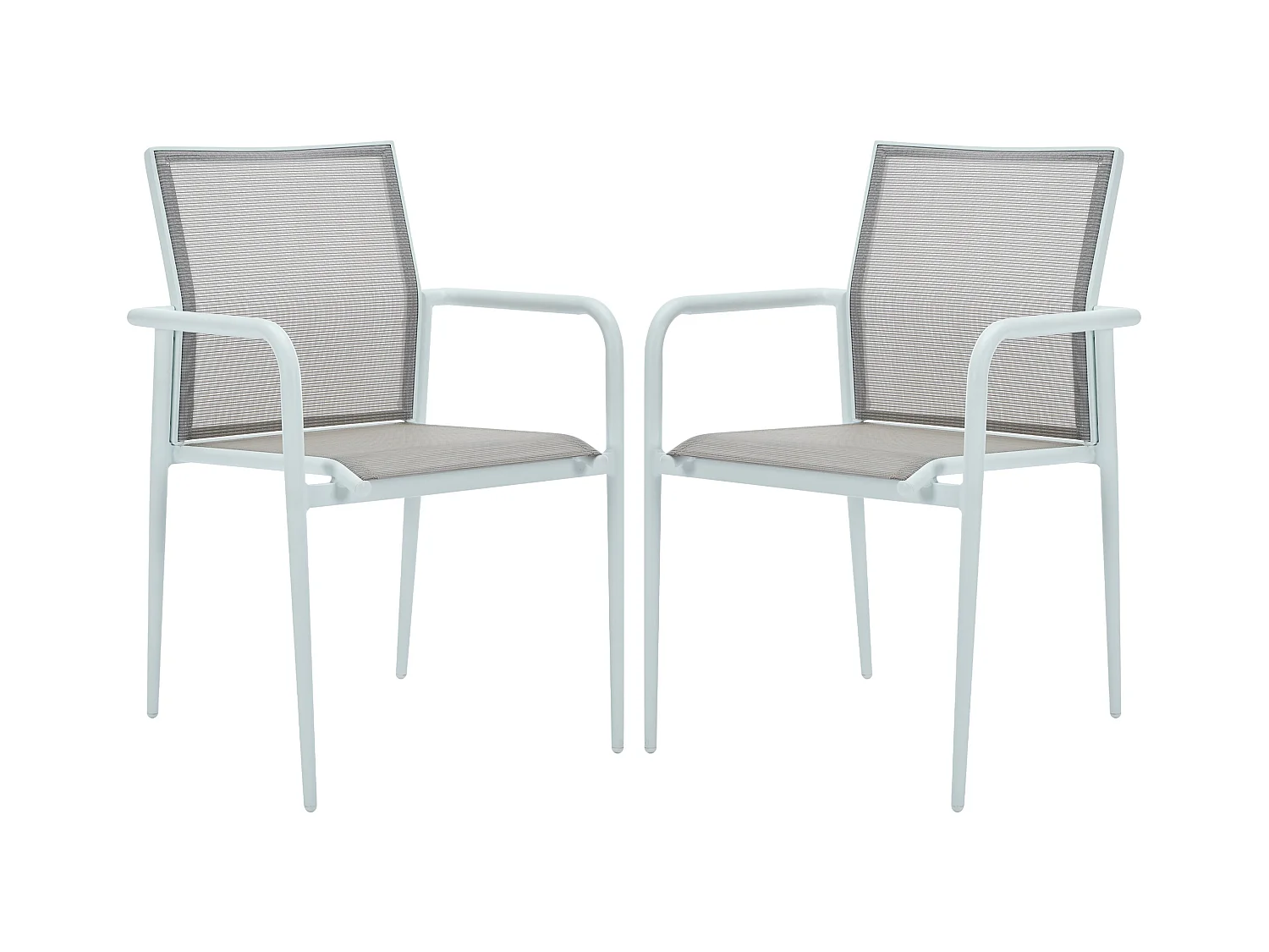 Lot de 2 fauteuils de jardin empilables en aluminium et textilène - Gris clair et blanc - YOHA de MYLIA