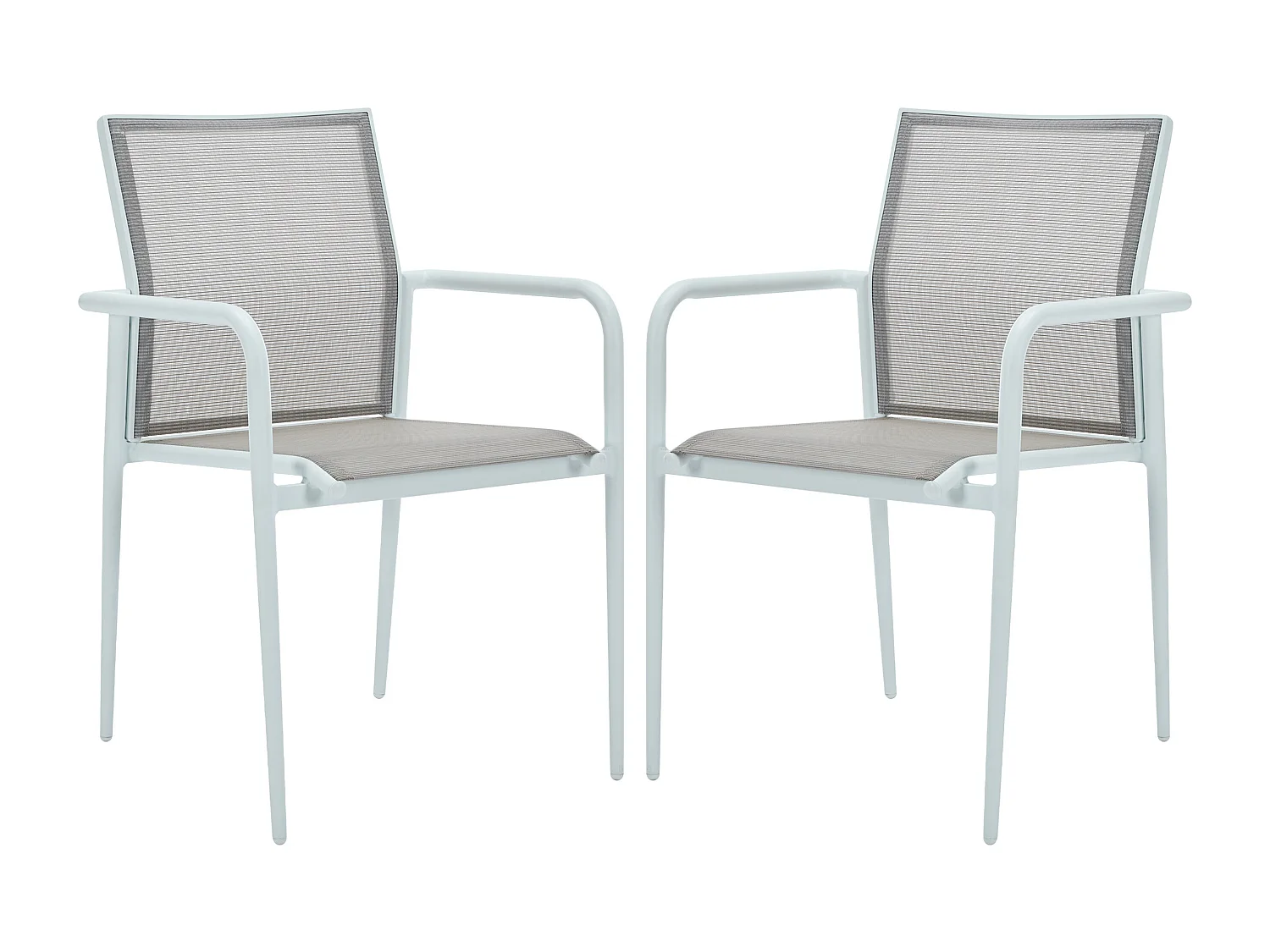 Lot de 2 fauteuils de jardin empilables en aluminium et textilène - Gris clair et blanc - YOHA de MYLIA