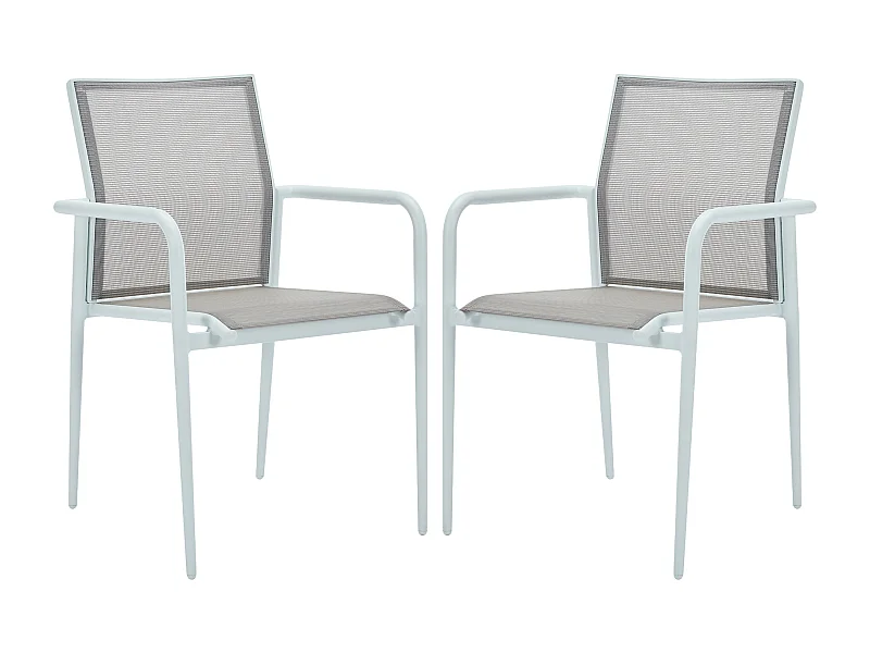 Conjunto de 2 sillas de jardín apilables de aluminio y textileno - Gris claro y blanco - YOHA de MYLIA