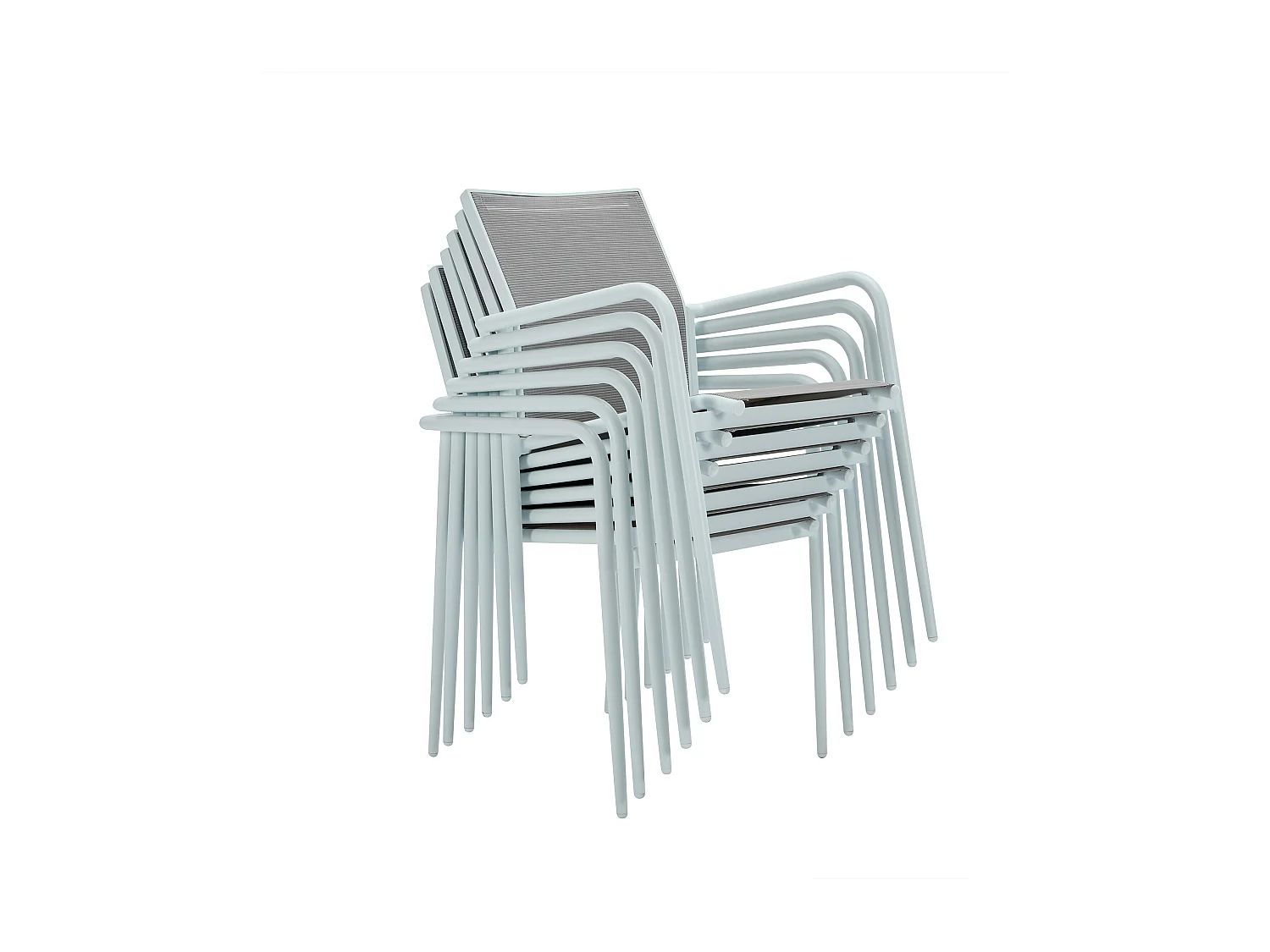 Salle à manger de jardin en aluminium : une table extensible L.150/200 cm et 6 fauteuils empilables - Gris clair et blanc - YOHA de MYLIA