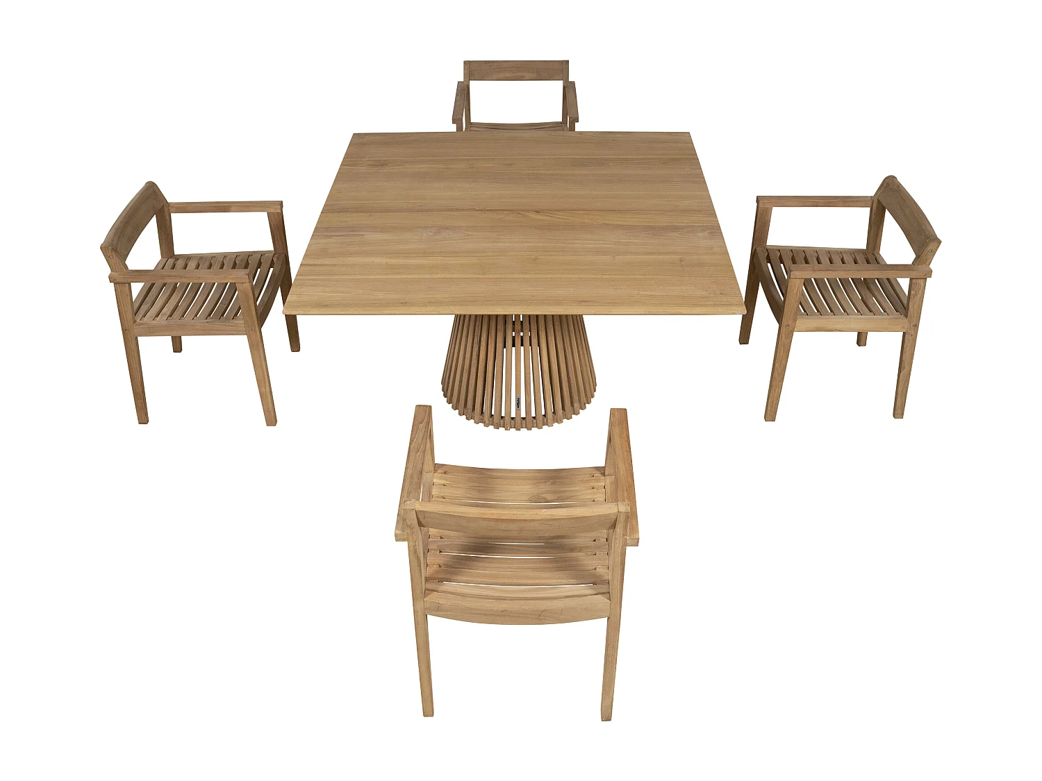 Salle à manger de jardin en teck : 1 table L.135 cm + 4 fauteuils - Naturel clair - TRIANI de MYLIA