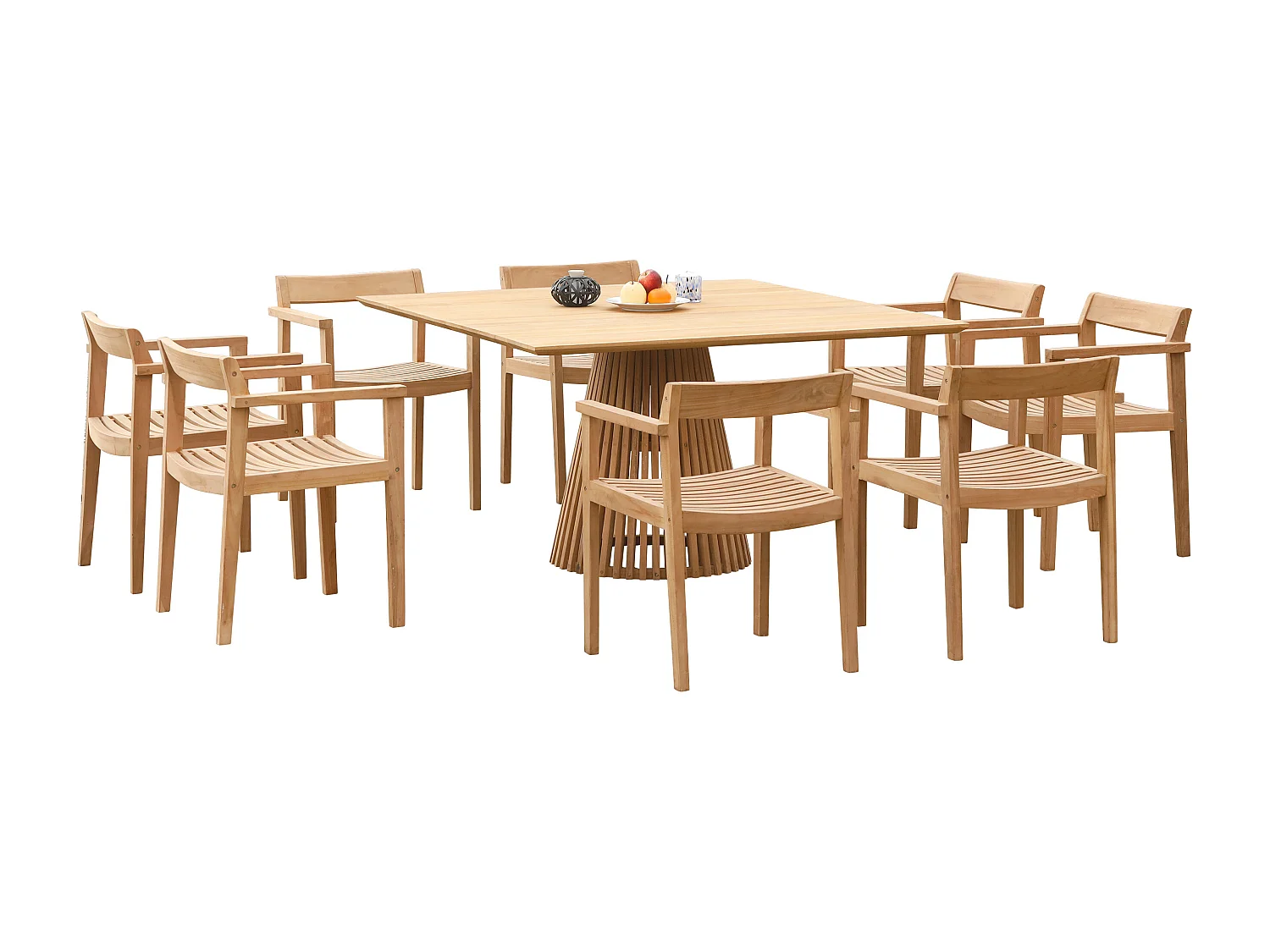 Salle à manger de jardin en teck : 1 table L.135 cm + 8 fauteuils - Naturel clair - TRIANI de MYLIA