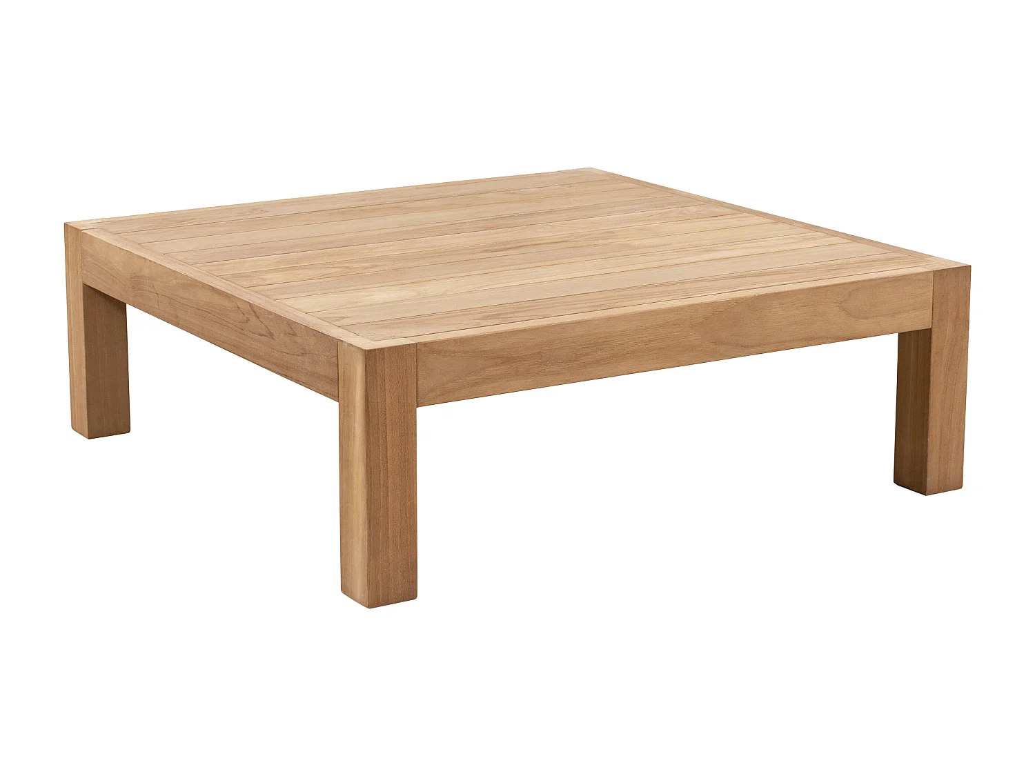 Salón de jardín en teca: un sofá de 2 plazas, 2 sillones y una mesa de centro - Natural claro y blanco - LOMANIS de MYLIA