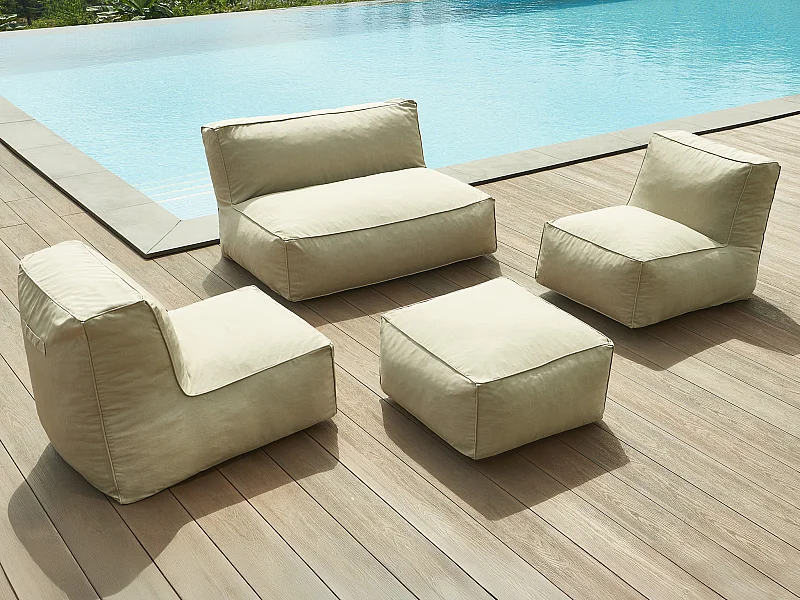 Garten-Sitzgruppe - Stoff - 5-Sitzer: 1 Sofa, 2 Sessel & 1 Hocker - Beige - NOUMARA von MYLIA