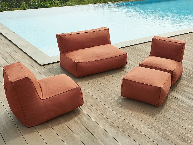 Garten-Sitzgruppe - Stoff - 5-Sitzer: 1 Sofa, 2 Sessel & 1 Hocker - Terracotta - NOUMARA von MYLIA