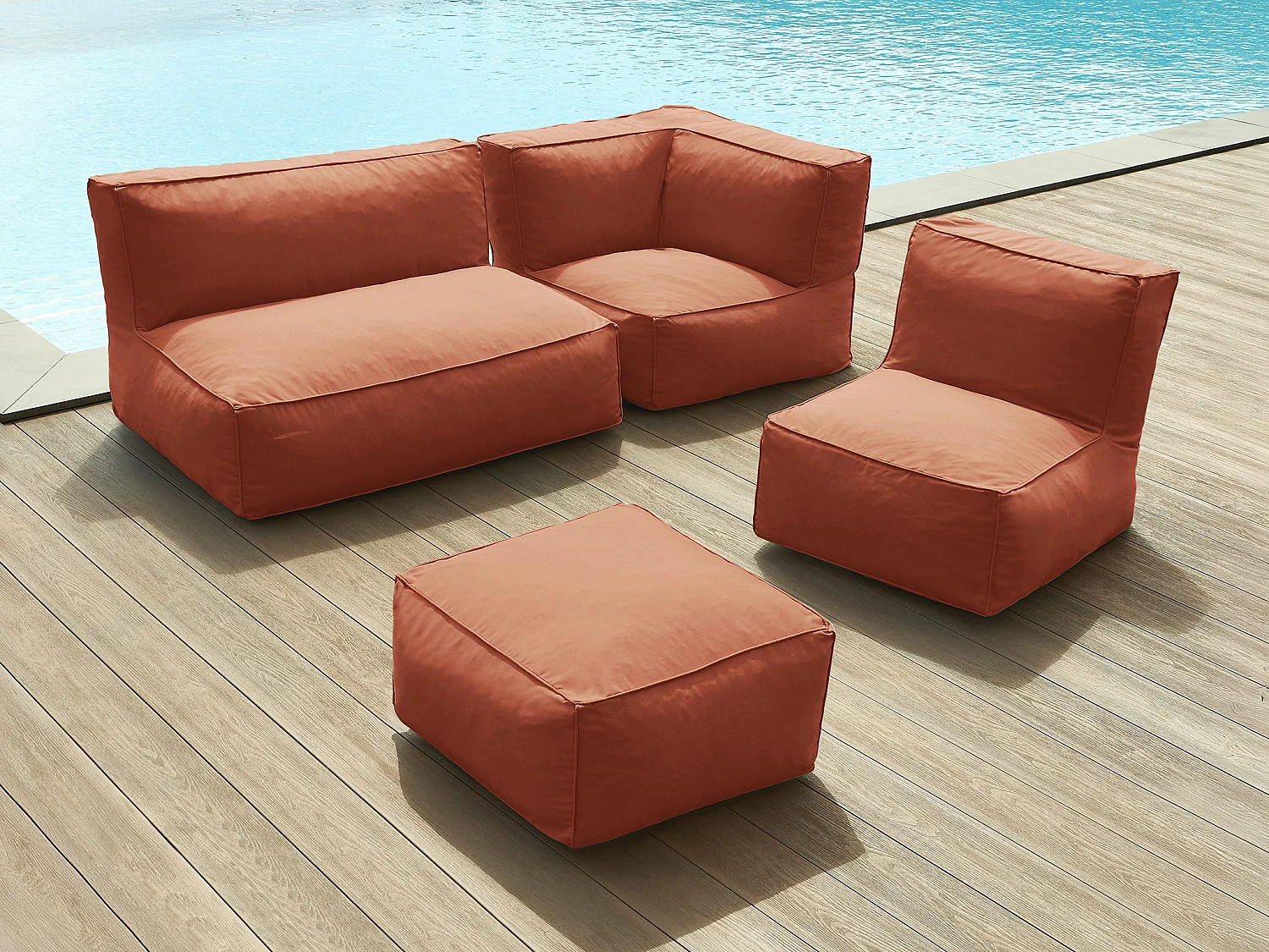 Garten-Sitzgruppe - Stoff - 5-Sitzer: 1 Sofa, 1 Sessel, 1 Sitzecke & 1 Hocker - Terracotta - NOUMARA von MYLIA
