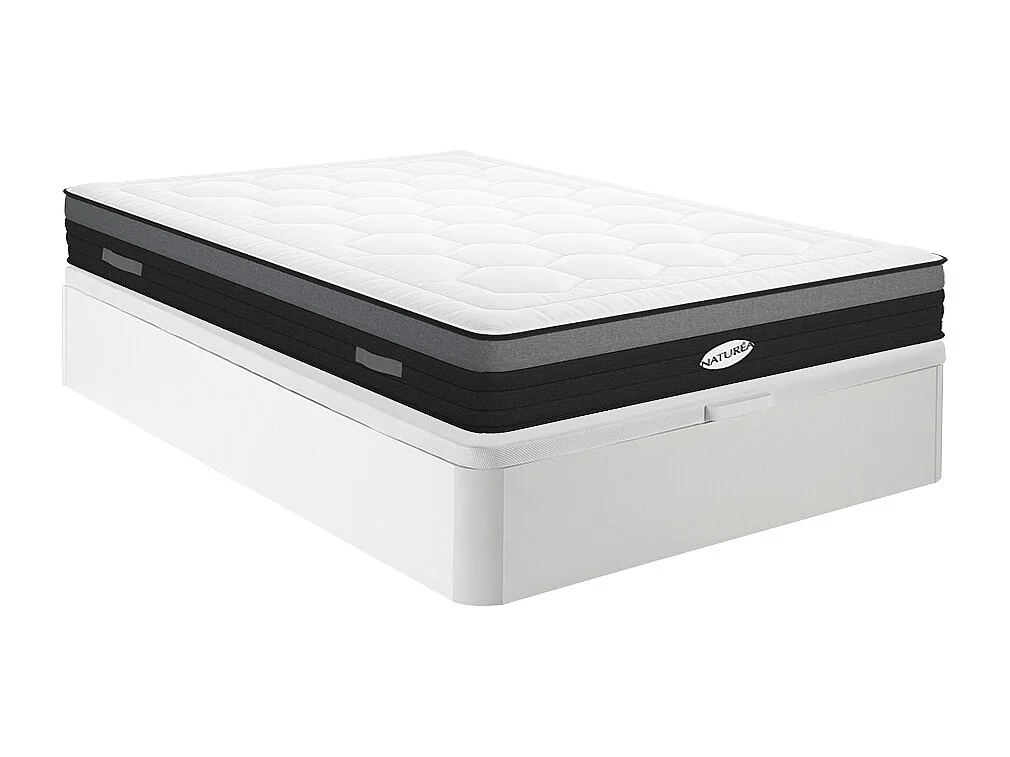 Set 140x190cm rete contenitore Bianco+mater. molle insac. 7 zone e memory foam sp. 25cm - AMARANTE di NATUREA
