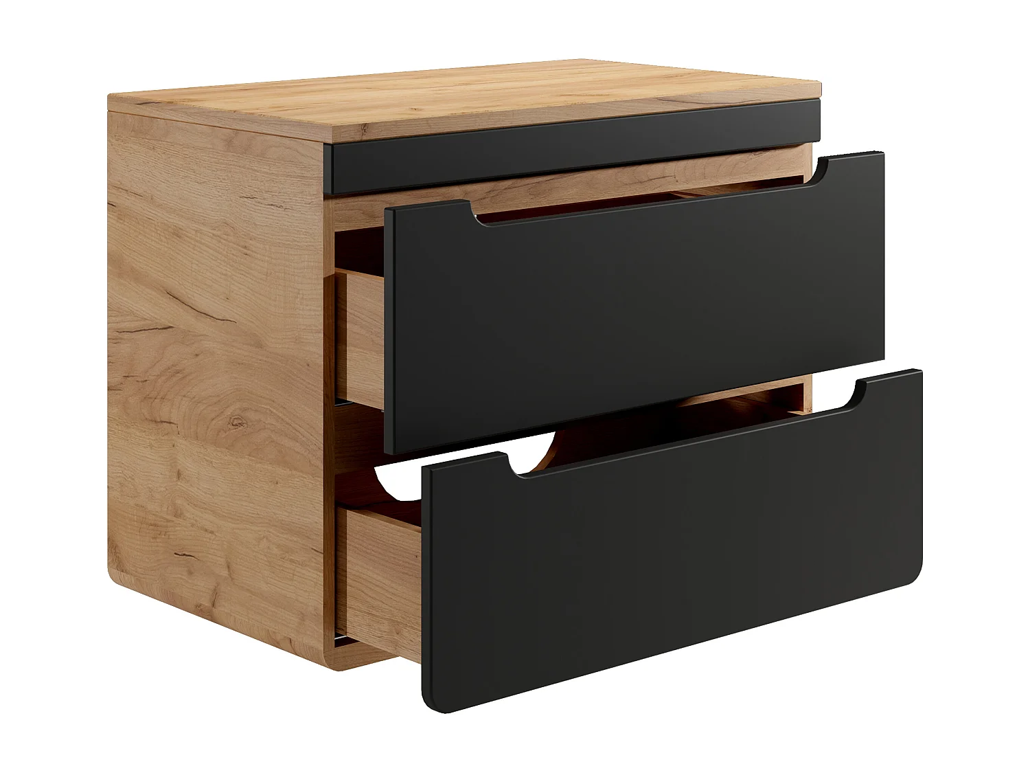 Meuble sous vasque suspendu avec planche - 80 cm - naturel clair et anthracite - ARUBA