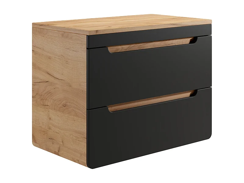 Meuble sous vasque suspendu avec planche - 80 cm - Naturel clair et anthracite - ARUBA