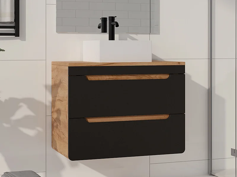 Mueble de baño flotante con lavabo - 80 cm - Natural claro y antracita - ARUBA