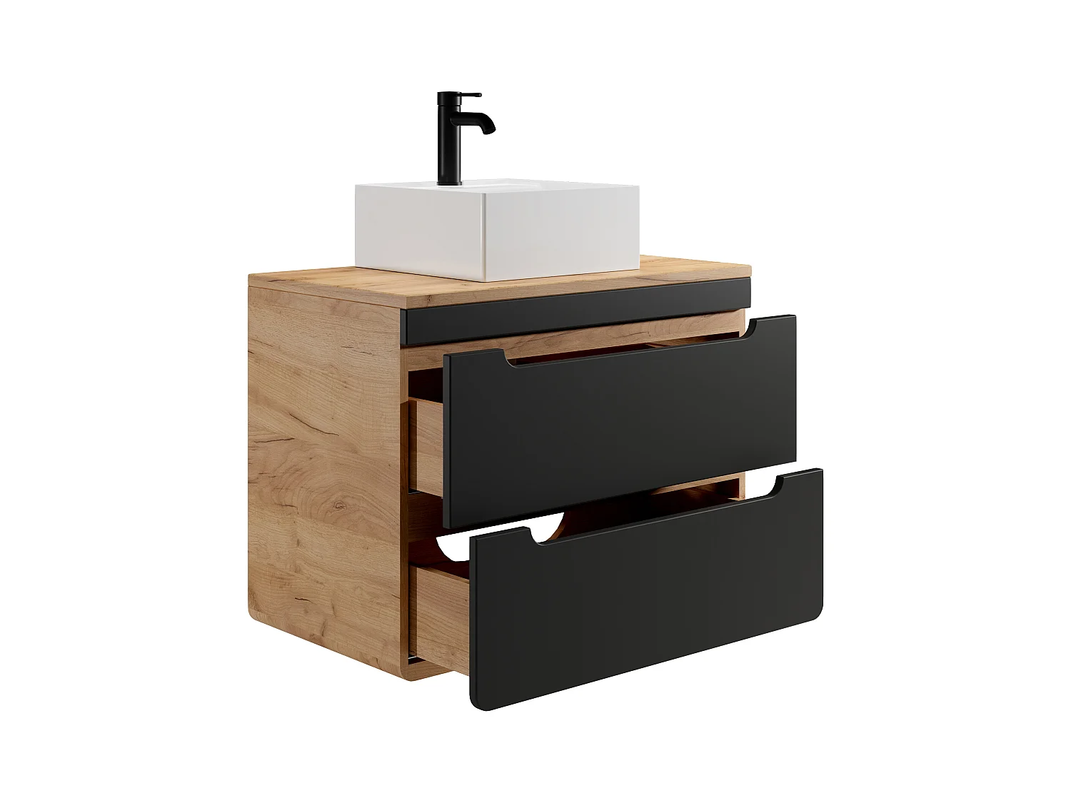 Hangmeubel voor badkamer met opbouwwastafel - 80 cm - Licht naturel en antraciet - ARUBA