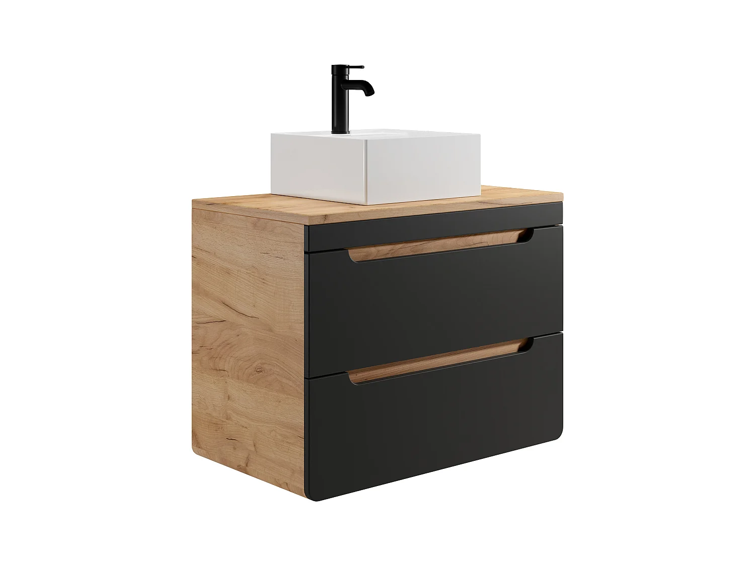 Waschbeckenunterschrank hängend mit Aufsatzwaschbecken - 80 cm - Holzfarben hell & Anthrazit - ARUBA