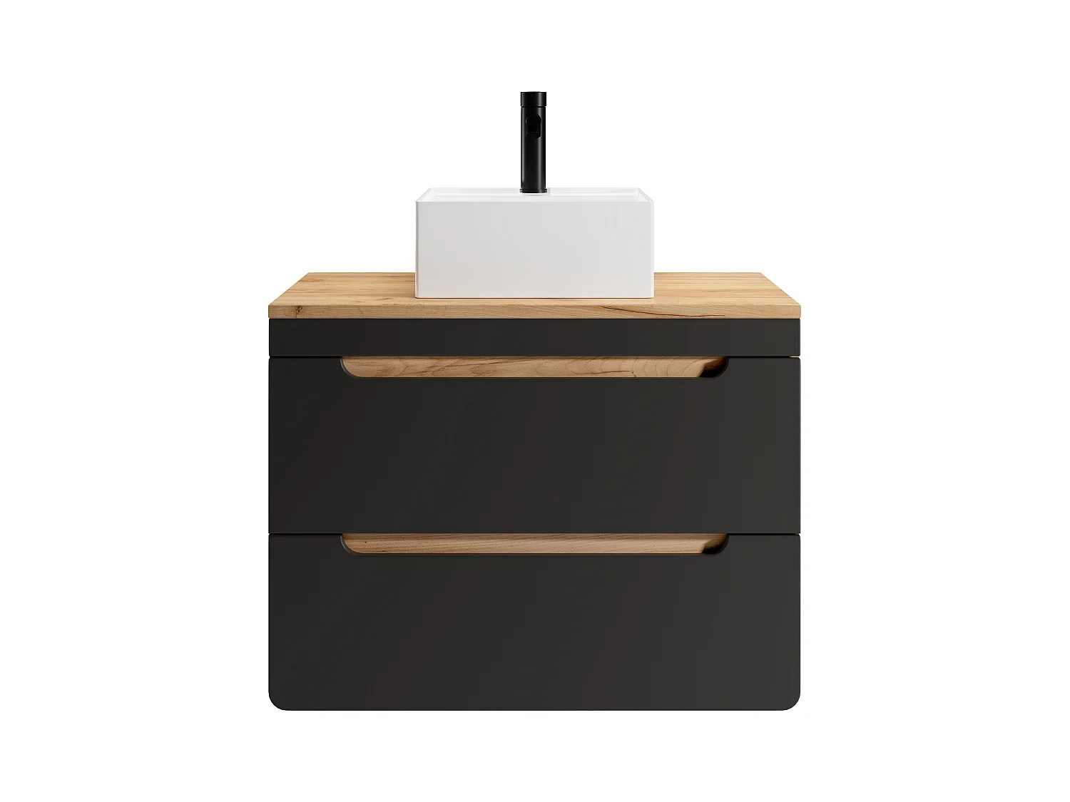 Waschbeckenunterschrank hängend mit Aufsatzwaschbecken - 80 cm - Holzfarben hell & Anthrazit - ARUBA